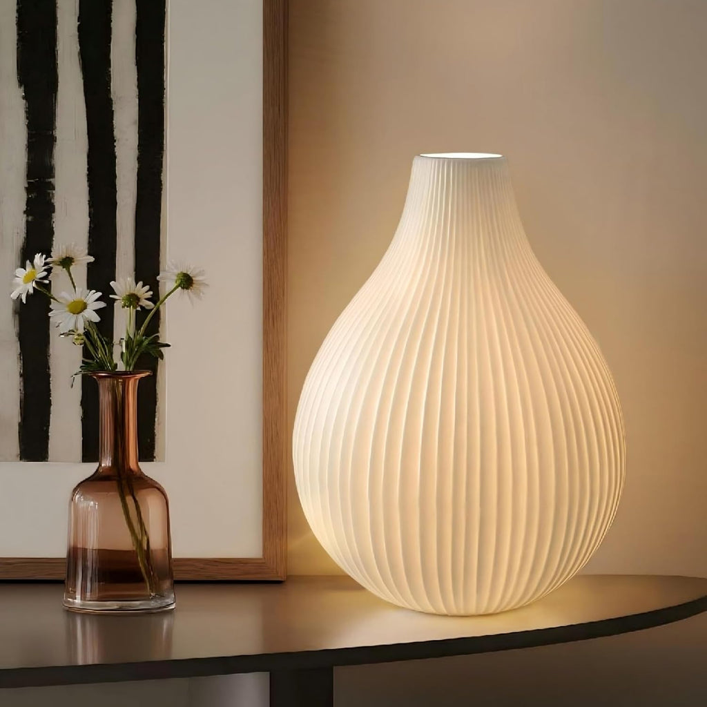 RONDURE 11.0" Modern Ceramic Table Lamp, Fully Dimmable Bedside Lamp for Bedroom Living Room Nightstand, White Translucent Ceramic Shade, Warm Ambient Decorative Corded Lighting, Bulb Included