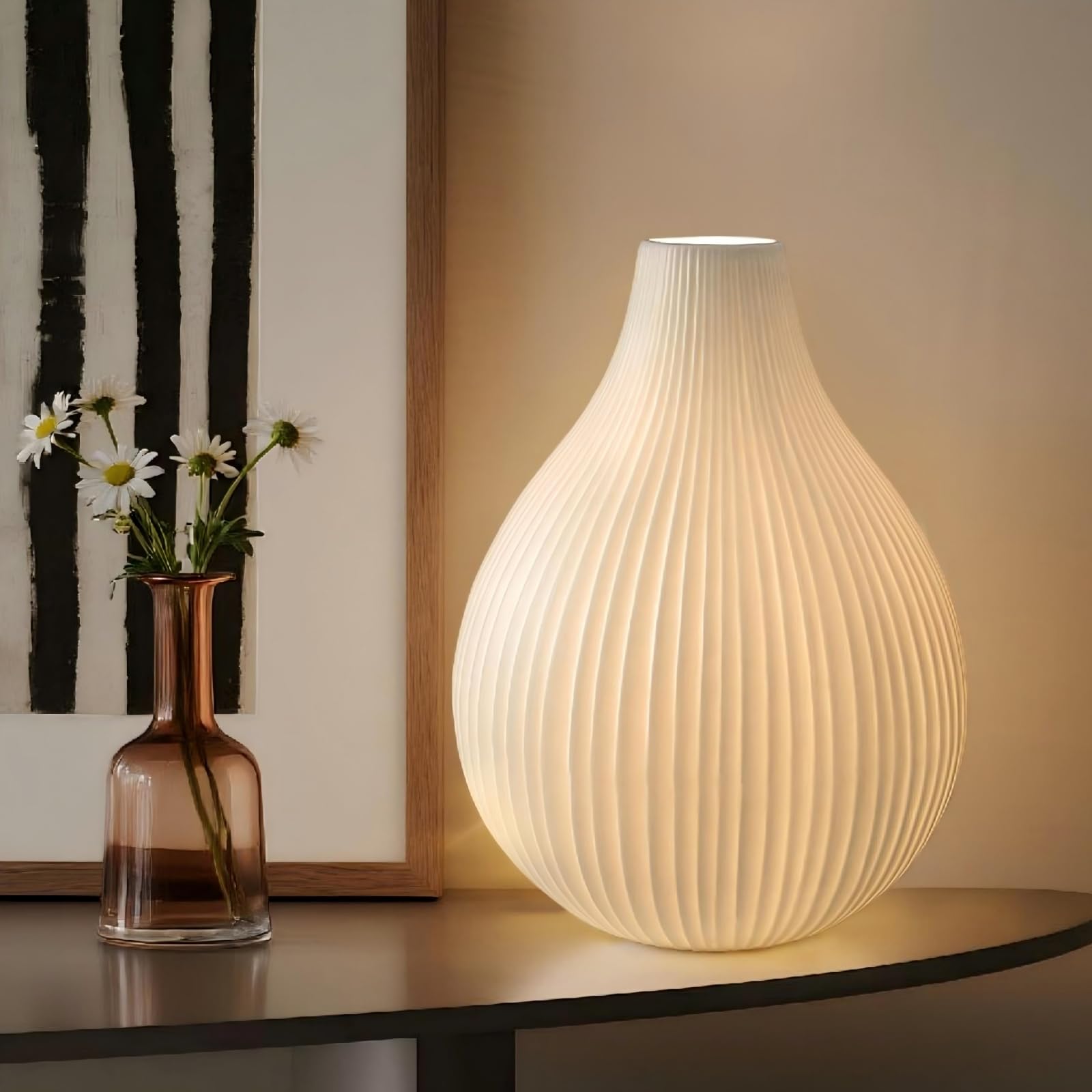 RONDURE 20.6" Modern Ceramic Table Lamp, Fully Dimmable Bedside Lamp for Bedroom Living Room Nightstand, White Translucent Ceramic Shade, Warm Ambient Decorative Corded Lighting, Bulb Included