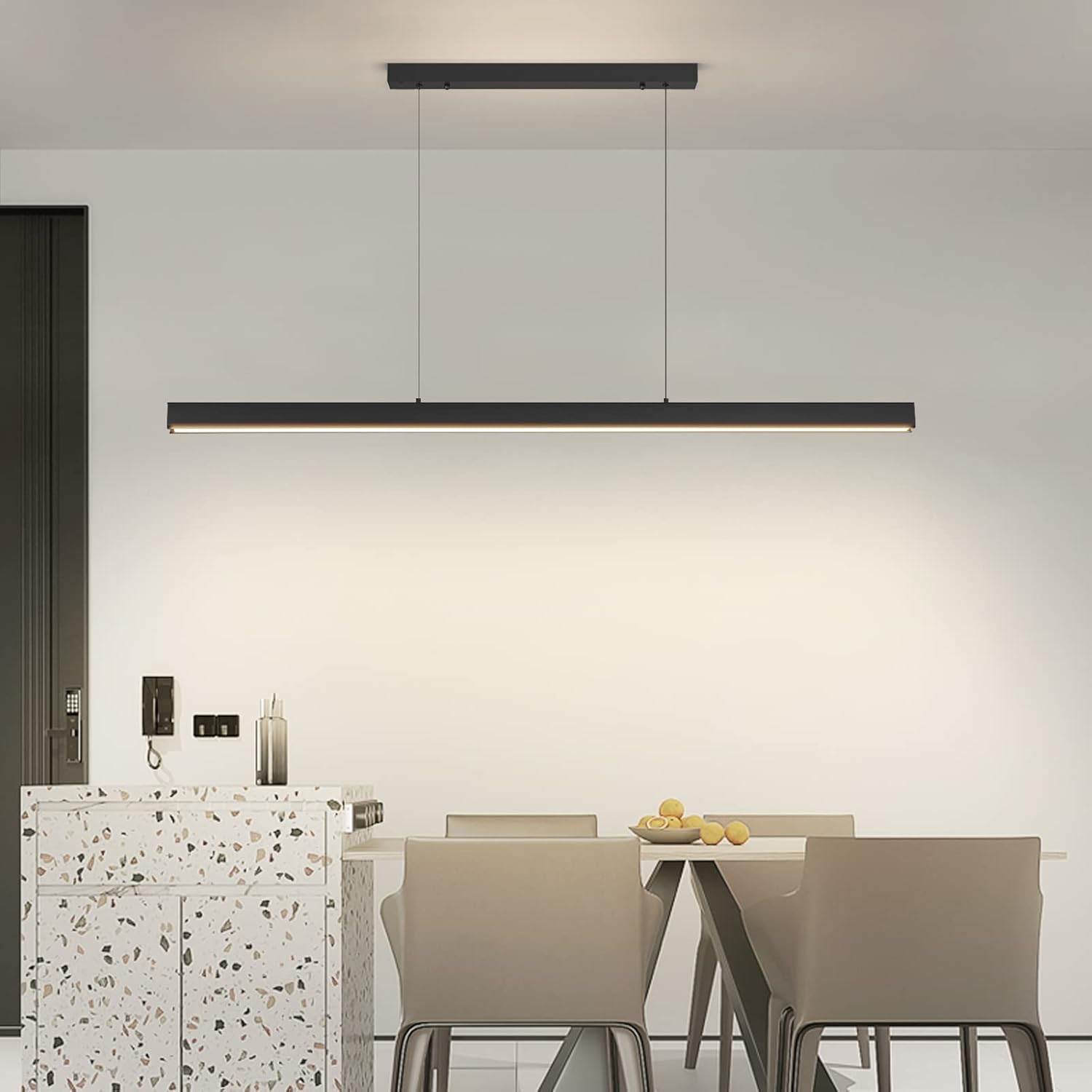 Black 47" LED Island Pendant Light, Dimmable 25W with Remote for Pool Table