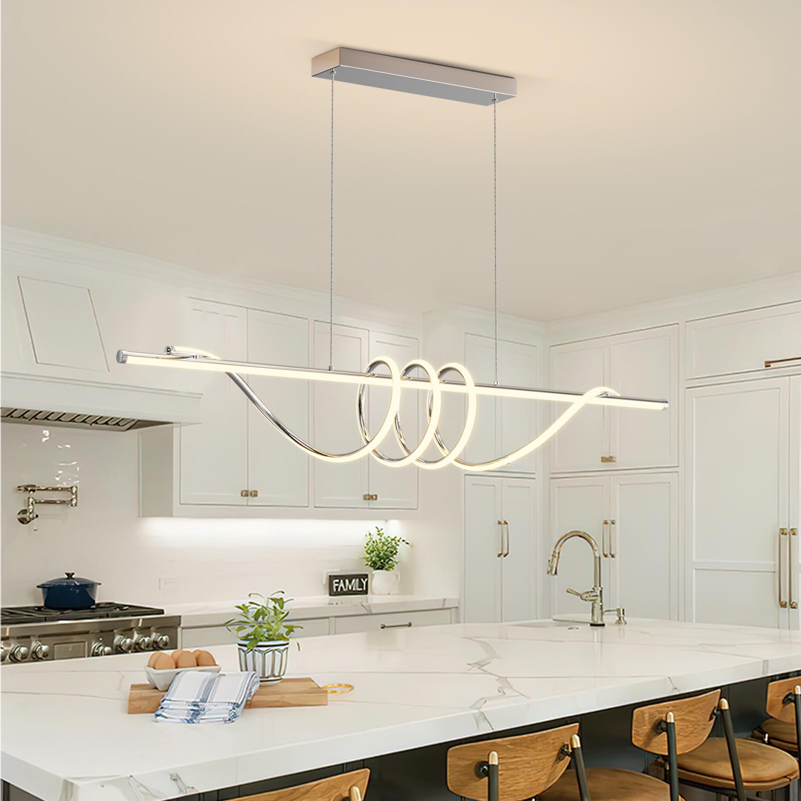 Modern Ceiling Pendant Light,47in LED Black Linear Ceiling Chandelier Light Dining Room,Living Room,Warm & Cool, Neutral Light,Aluminum Island Lighting Hanging Pendant Light for Kitchen