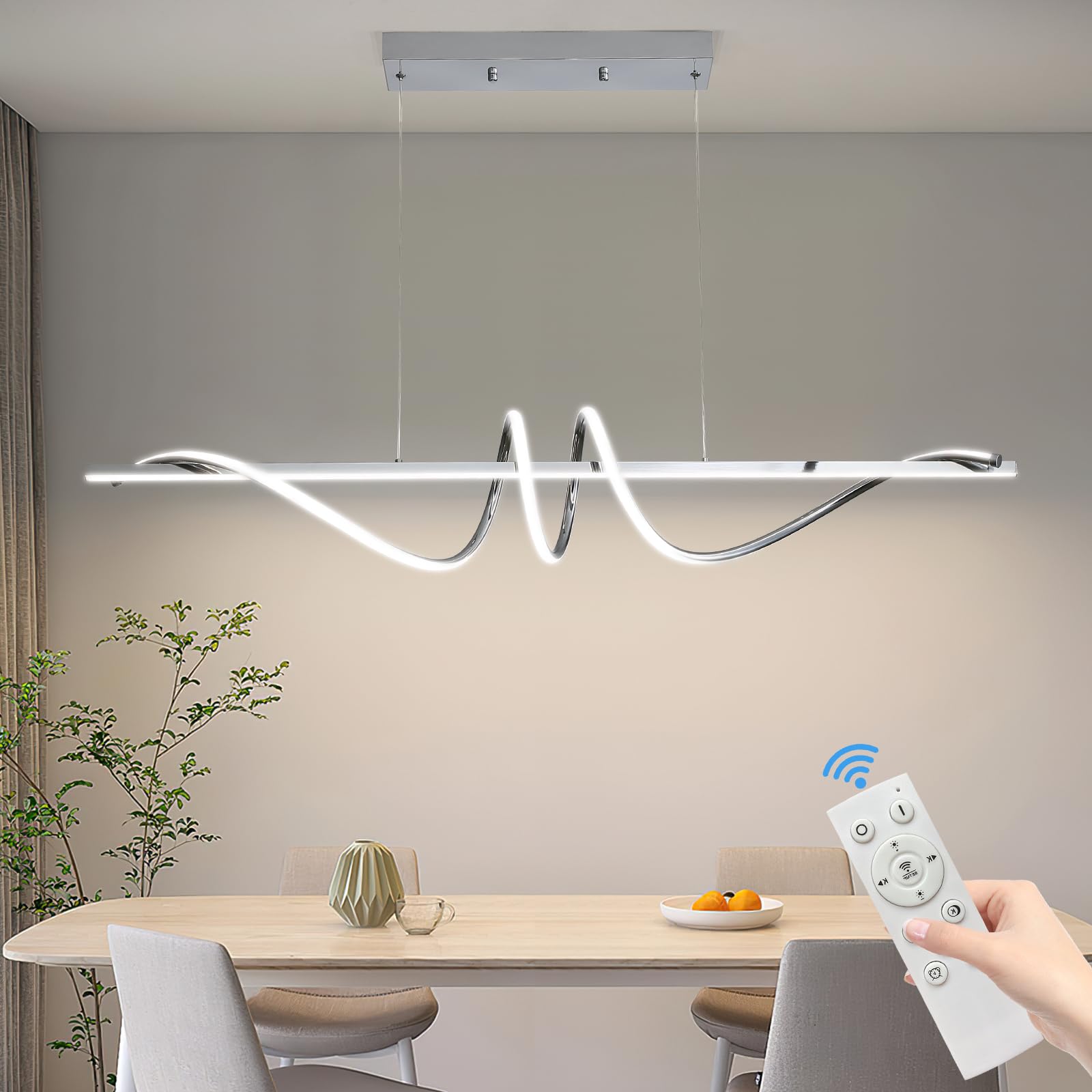 Modern Chandelier, Linear Pendant Light LED Dimmable Hanging Light Fixture, 3000K-6500K with Remote Control (Black, 47IN)