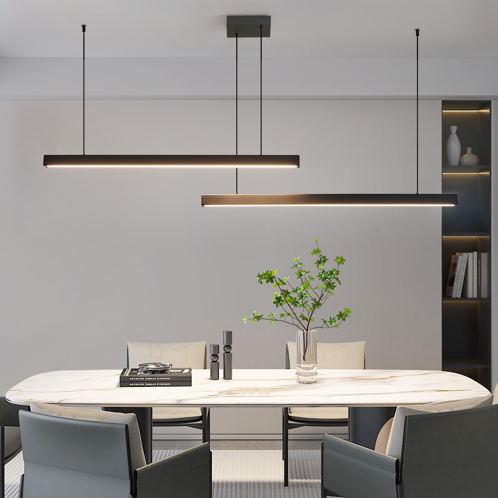 Black 47" LED Island Pendant Light, Dimmable 25W with Remote for Pool Table