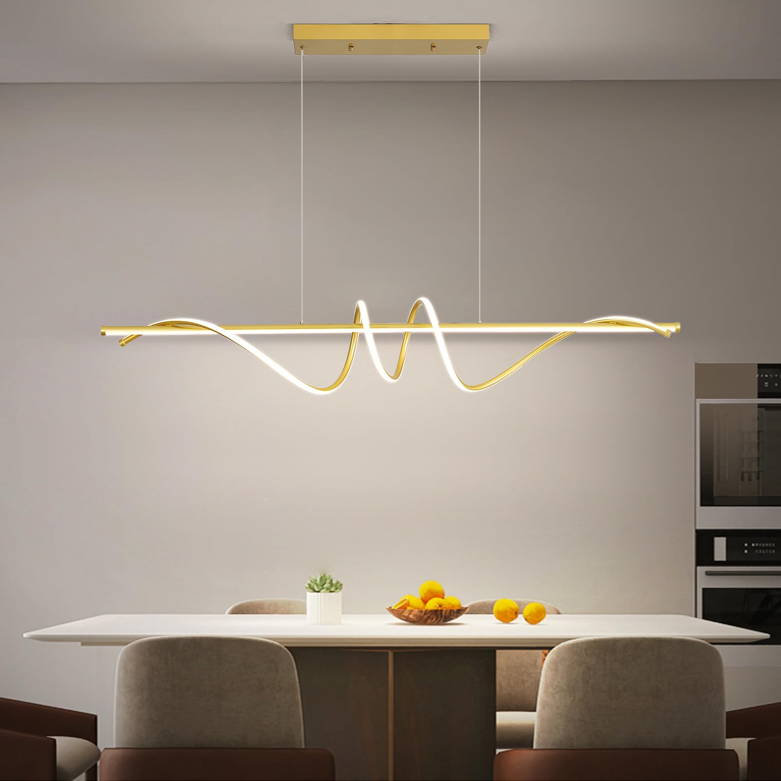 Modern Chandelier, Linear Pendant Light LED Dimmable Hanging Light Fixture, 3000K-6500K with Remote Control (Black, 47IN)
