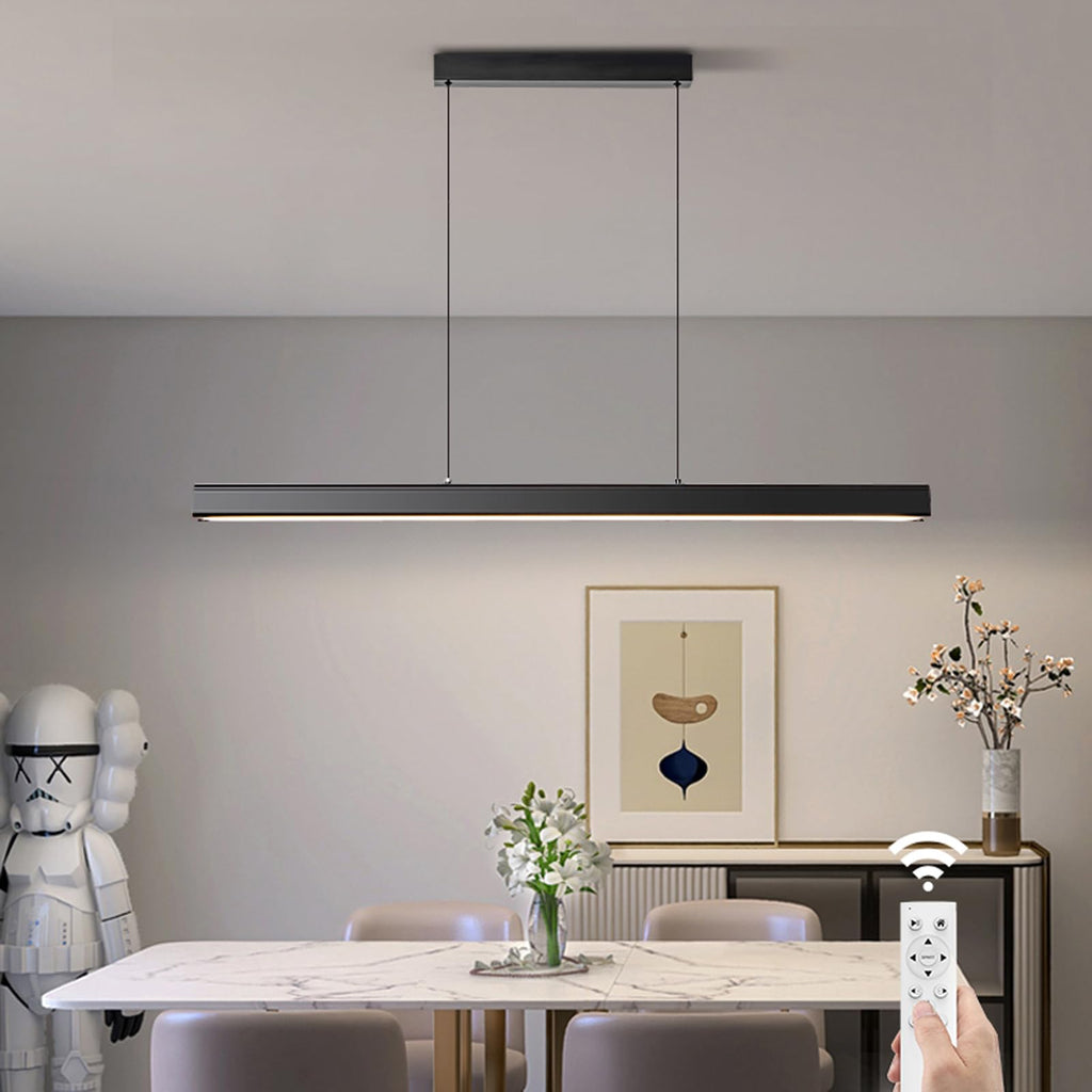 JAYMP Minimalist Linear Pendant Light Dimmable LED Modern Chandelier Dining Room Island Light Restaurant Cafe Bar Office Hanging Lamp (Black 1, 57 Inch)