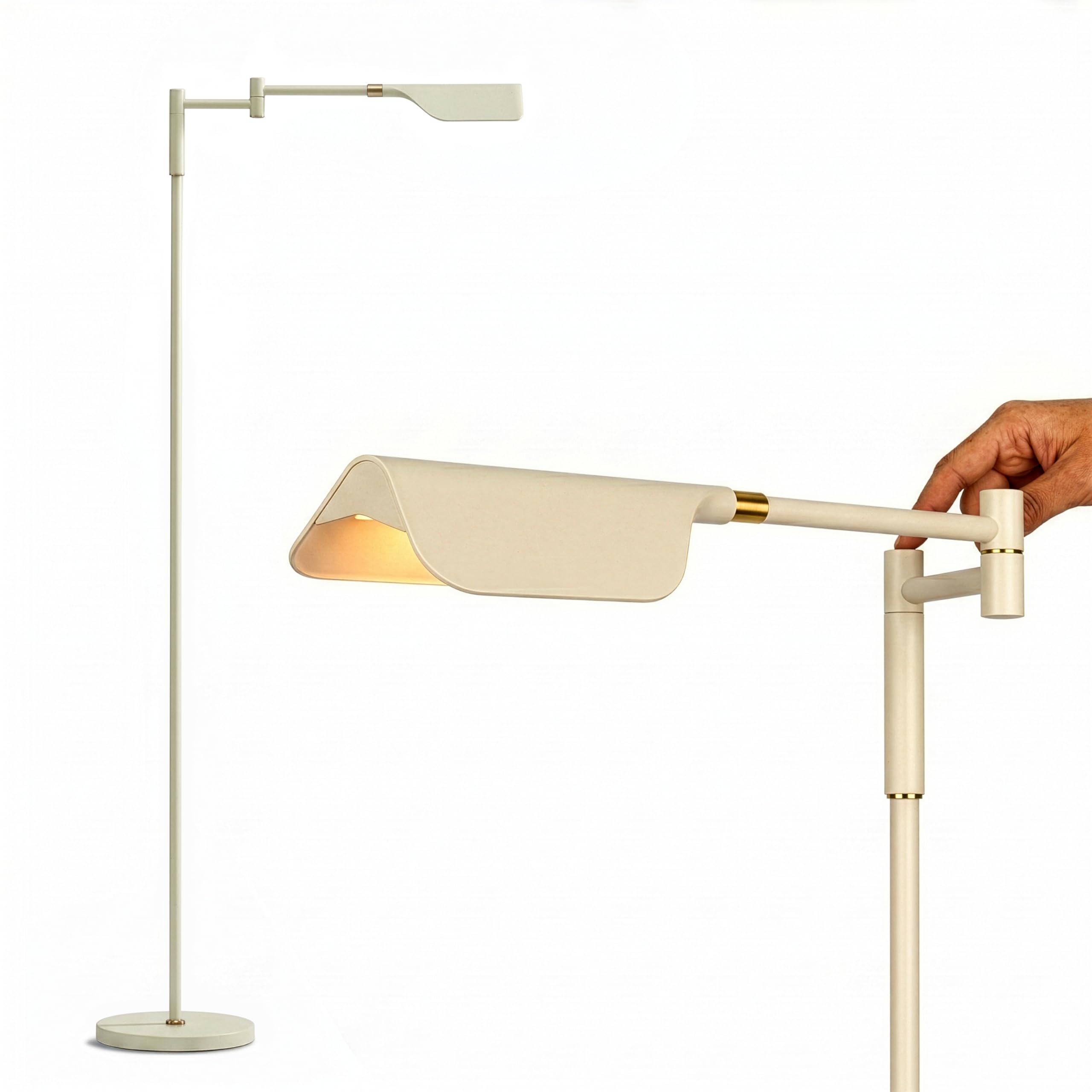 Brightech Leaf Pharmacy LED Reading Lamp, Dimmable Floor Lamp with Easy Adjustable Rotation Over Chair or Desk for Living Room, Work Light for Office, Modern Minimalist Home Decor - Platinum Silver