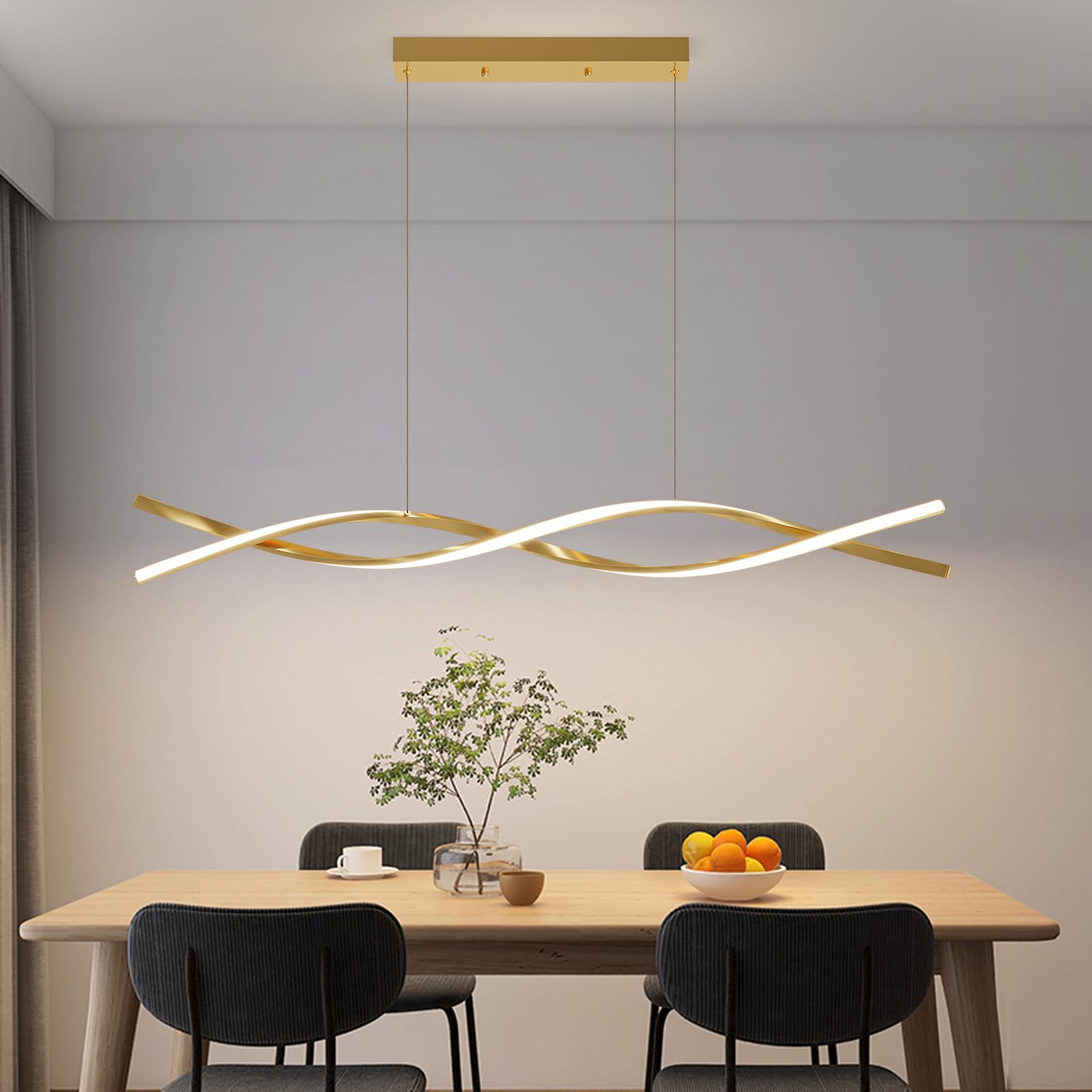 Modern Chandelier, Linear Pendant Light LED Dimmable Hanging Light Fixture, 3000K-6500K with Remote Control (Black, 47IN)