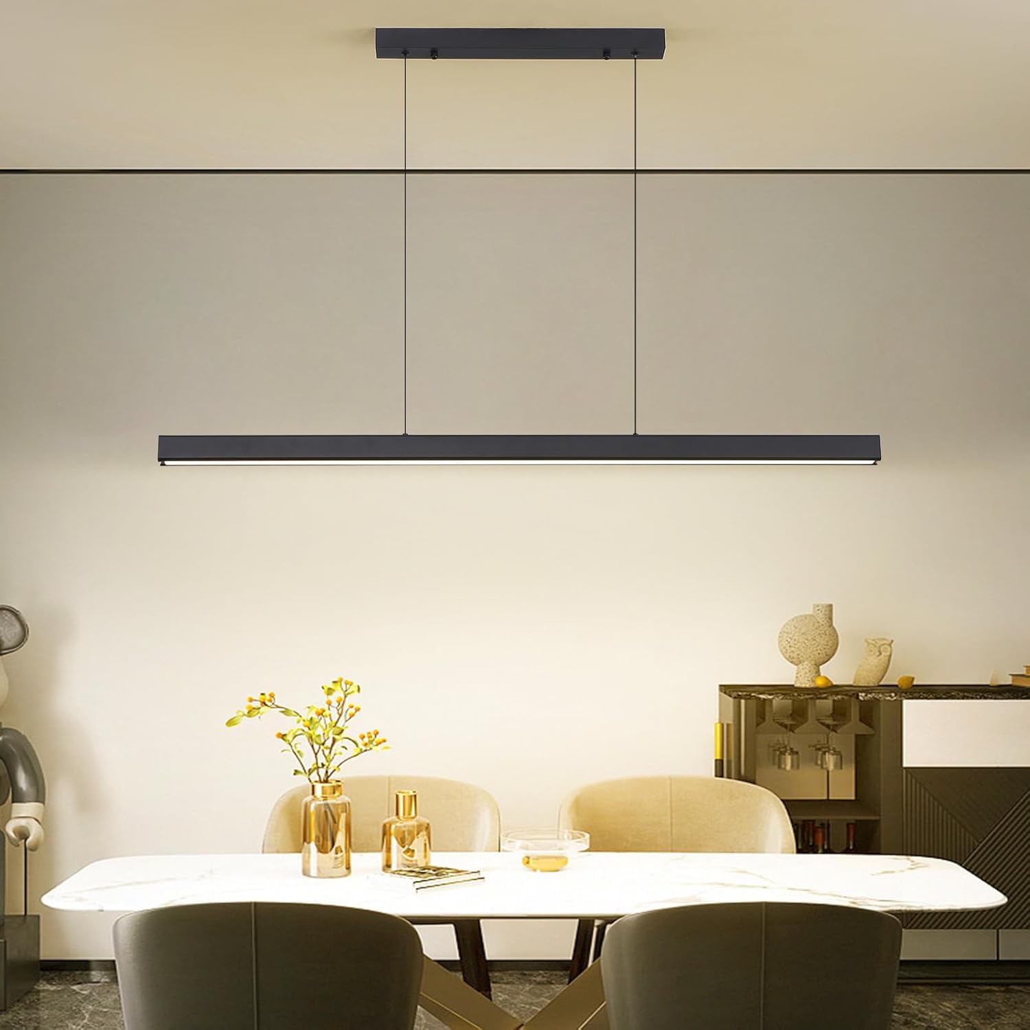 Black 47" LED Island Pendant Light, Dimmable 25W with Remote for Pool Table