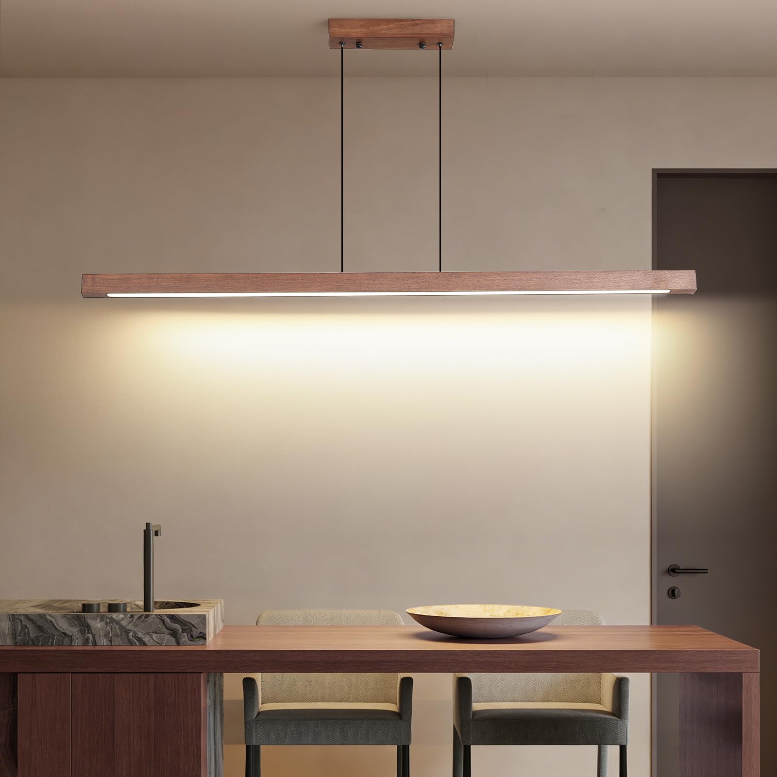 Black 47" LED Island Pendant Light, Dimmable 25W with Remote for Pool Table