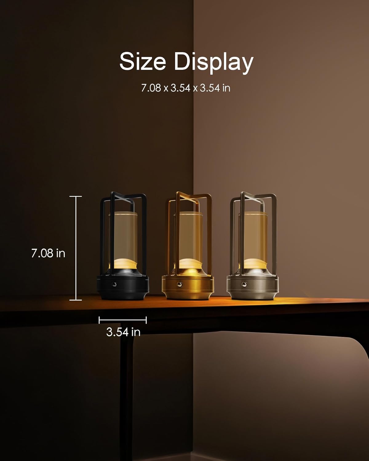 Set of 2 Cordless Table Lamps, LED Rechargeable Battery Operated Desk Lamps with 3 Color Stepless Dimmable, Small Light Portable for Outdoor Patio Bar Restaurants Bedroom Bedside (Gold)
