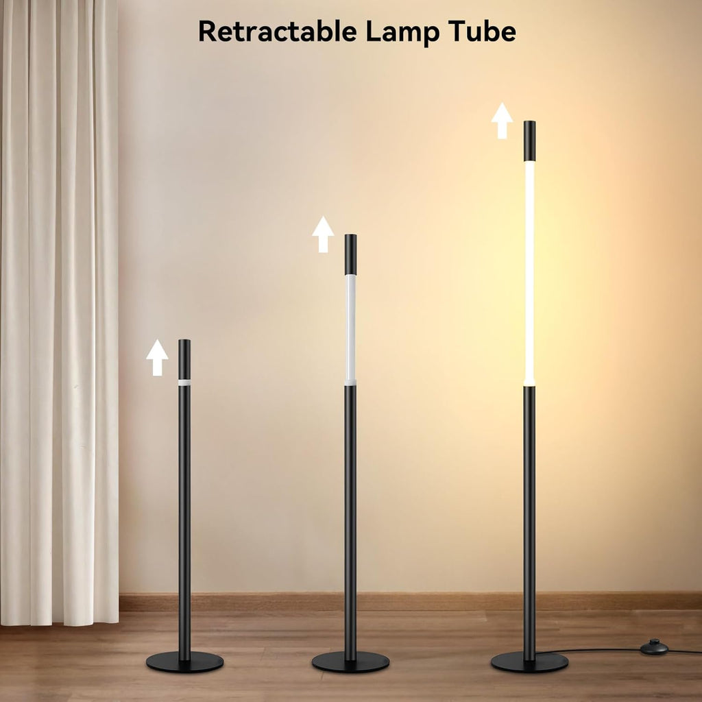 LED Dimmable Floor Lamp with Remote & Foot Switch, 2700–6000K Adjustable Color Temperature & Stepless Dimming, Slim Linear Tube Tall Standing Lamp, Modern Black Corner Lamp for Living Room Bedroom