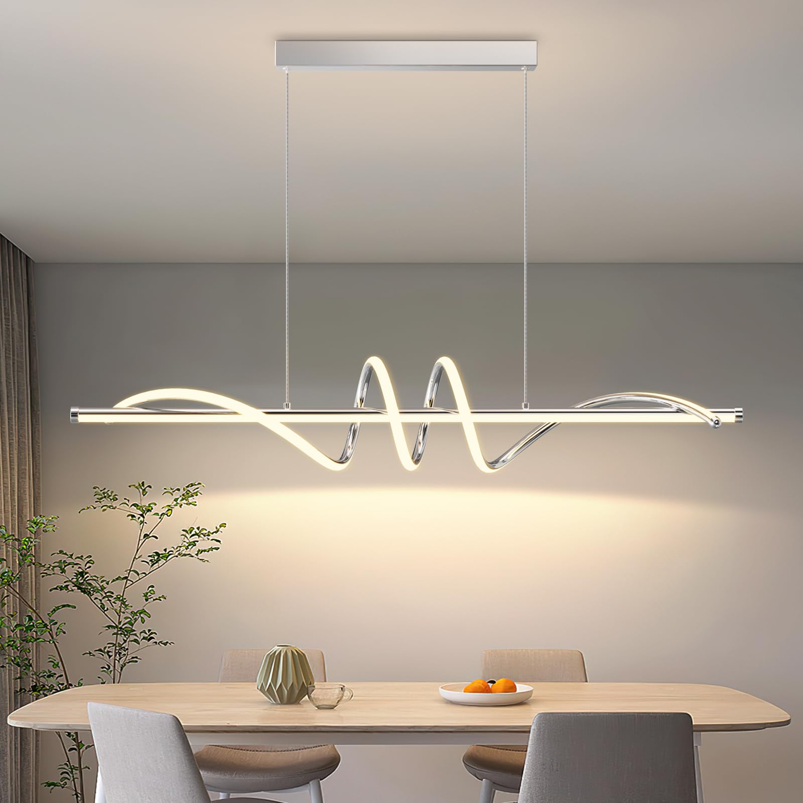LED Linear Pendant Lights, 47in Island Lighting Fixture 3000k-6000K Dimmable, Chandelier Lamp for Kitchen Dining Room Pool Table Office Bar Garage Workbench