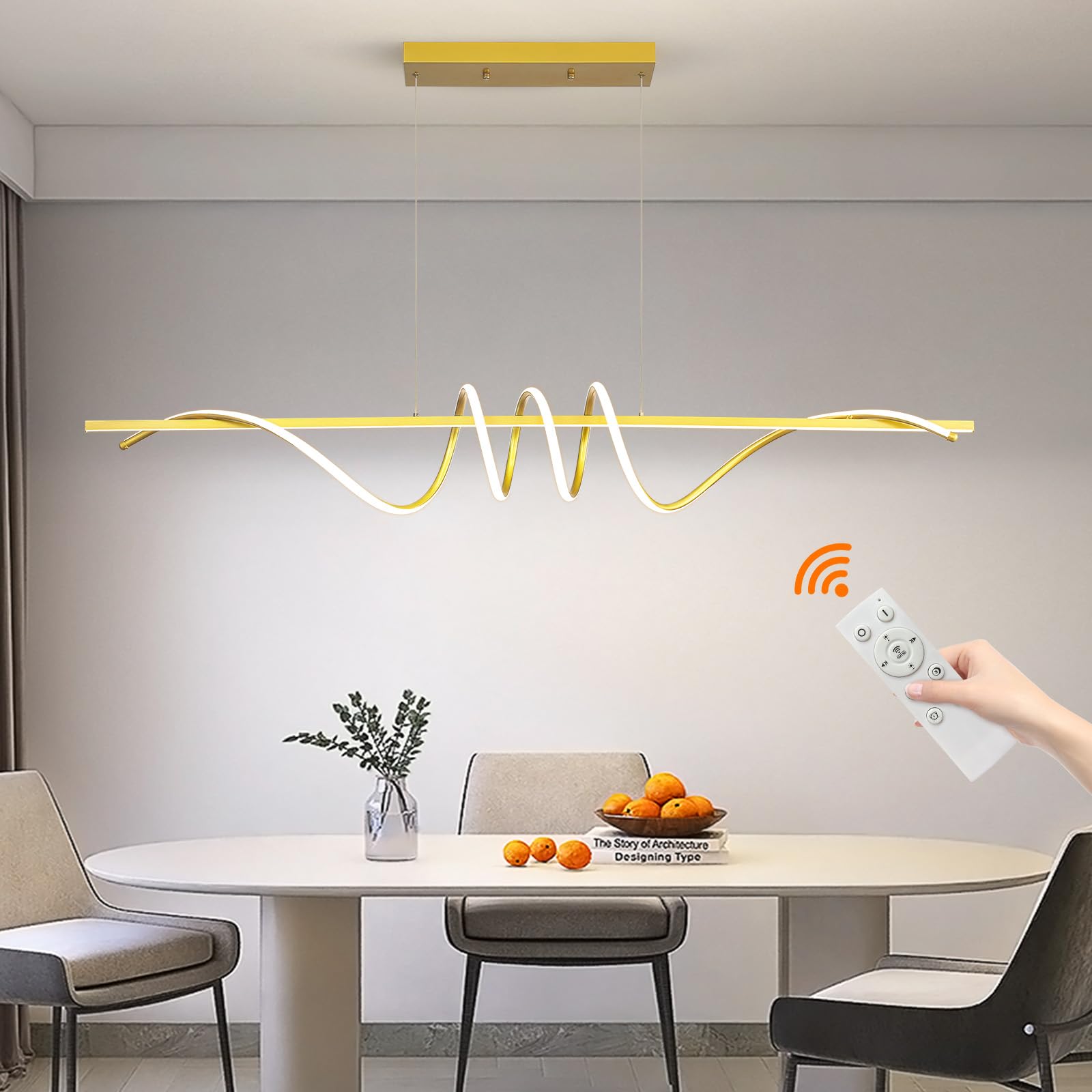 Modern Chandelier, Linear Pendant Light LED Dimmable Hanging Light Fixture, 3000K-6500K with Remote Control (Black, 47IN)
