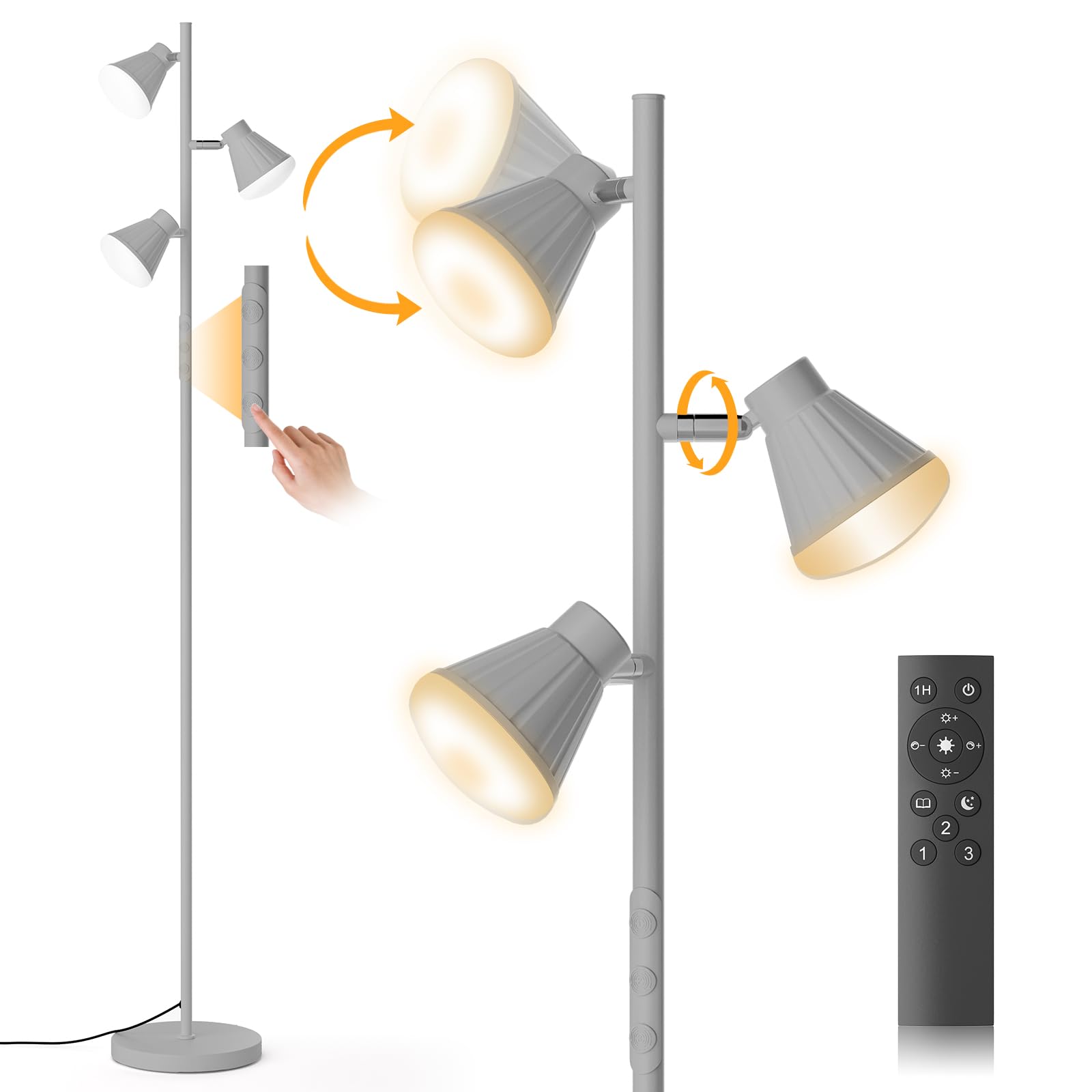 SIBRILLE 36W LED Tree Floor Lamp, Dimmable Tall Standing Lamp with Remote & Touch Control, 4 Color Temperatures Bright Floor Lamp, 3 Rotatable Light Modern Floor Lamps for Living Room Bedroom Office