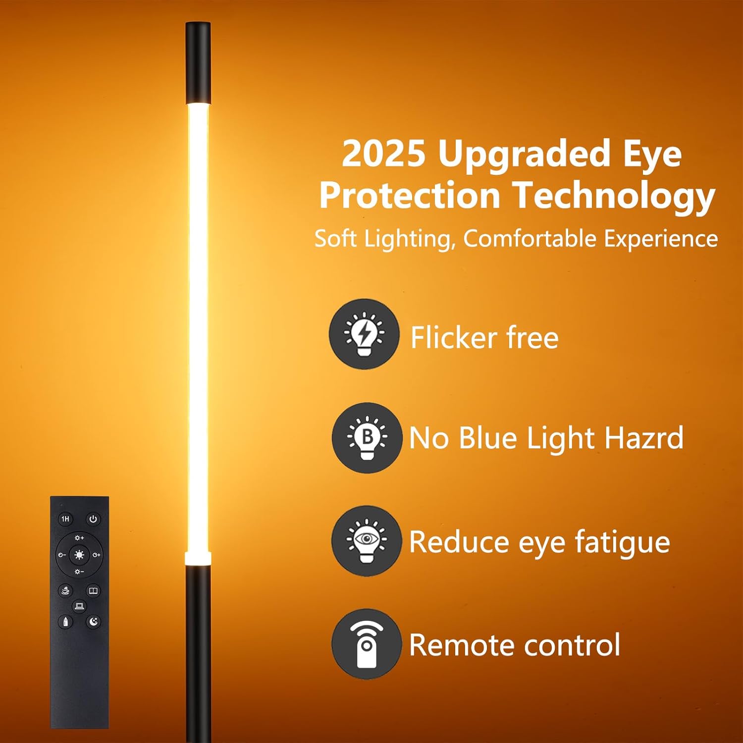 LED Dimmable Floor Lamp with Remote & Foot Switch, 2700–6000K Adjustable Color Temperature & Stepless Dimming, Slim Linear Tube Tall Standing Lamp, Modern Black Corner Lamp for Living Room Bedroom