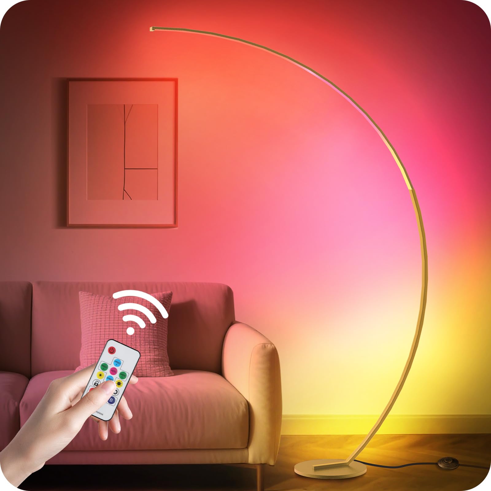 75" Dimmable LED Arc Floor Lamp | 3 Colors, Remote & Foot Control