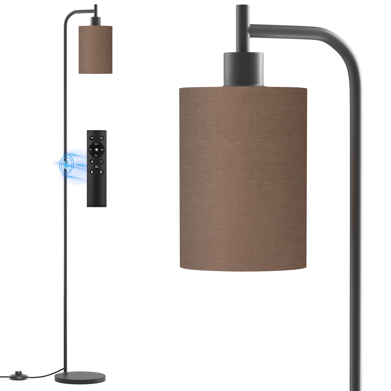 SIBRILLE Floor Lamp with Linen Shade, Dimmable Tall Standing Lamp with Remote Control & 3 Color Temperatures, Modern Floor Lamps for Living Room Bedroom Office Corner, 9W LED Bulb Included