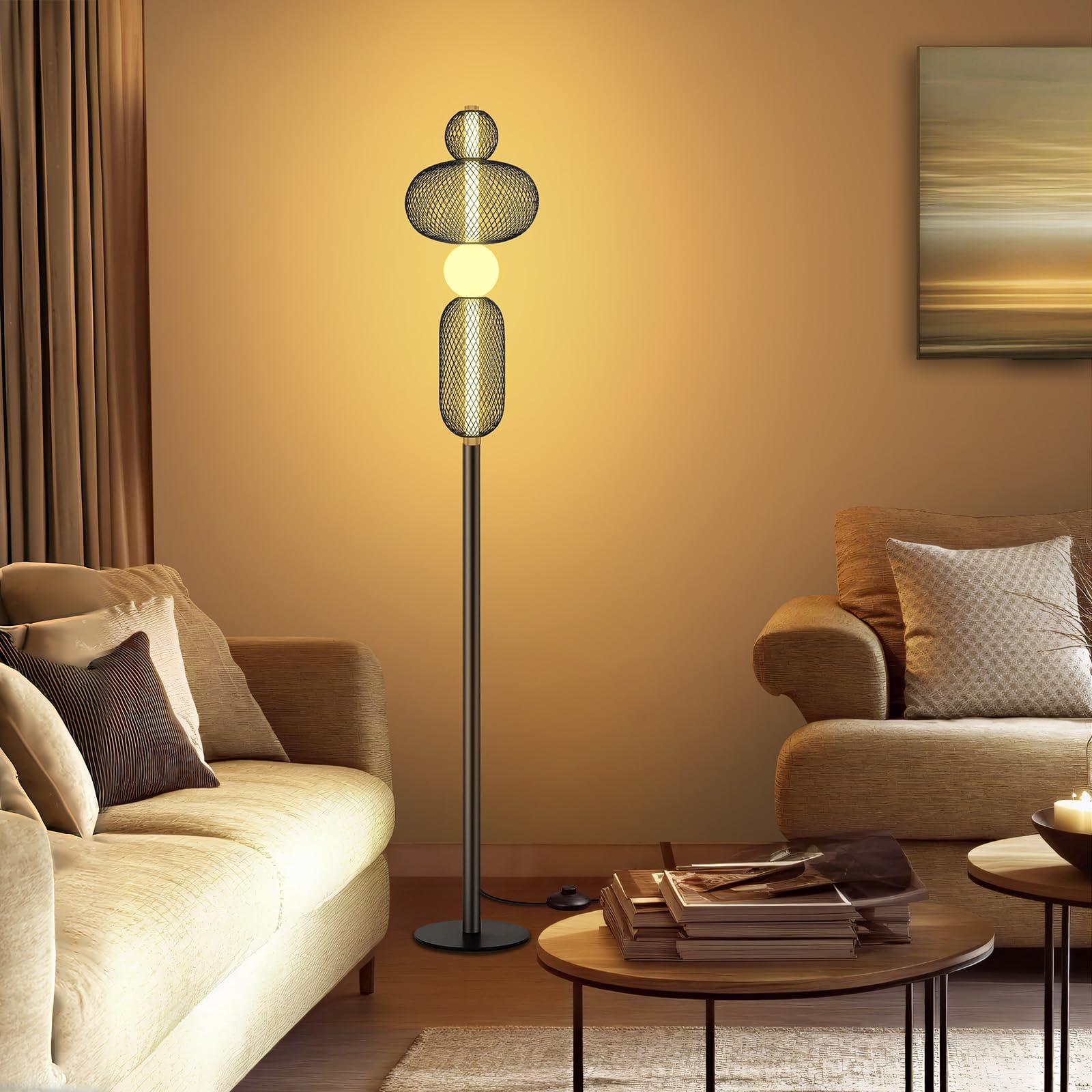 LED Dimmable Floor Lamp with Remote & Foot Switch, 2700–6000K Adjustable Color Temperature & Stepless Dimming, Slim Linear Tube Tall Standing Lamp, Modern Black Corner Lamp for Living Room Bedroom