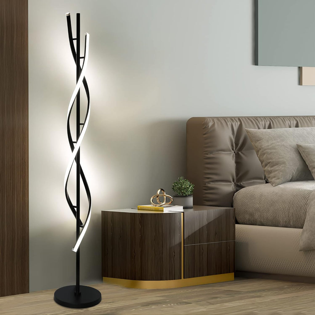 Modern Spiral Floor Lamp for Living Room, 30W Dimmable Led Corner Floor Lamp with Remote Control, 53 Inch Black Floor Lamps 3 Color Tall Corner Reading Lamp Standing Floor Lamps for Bedroom