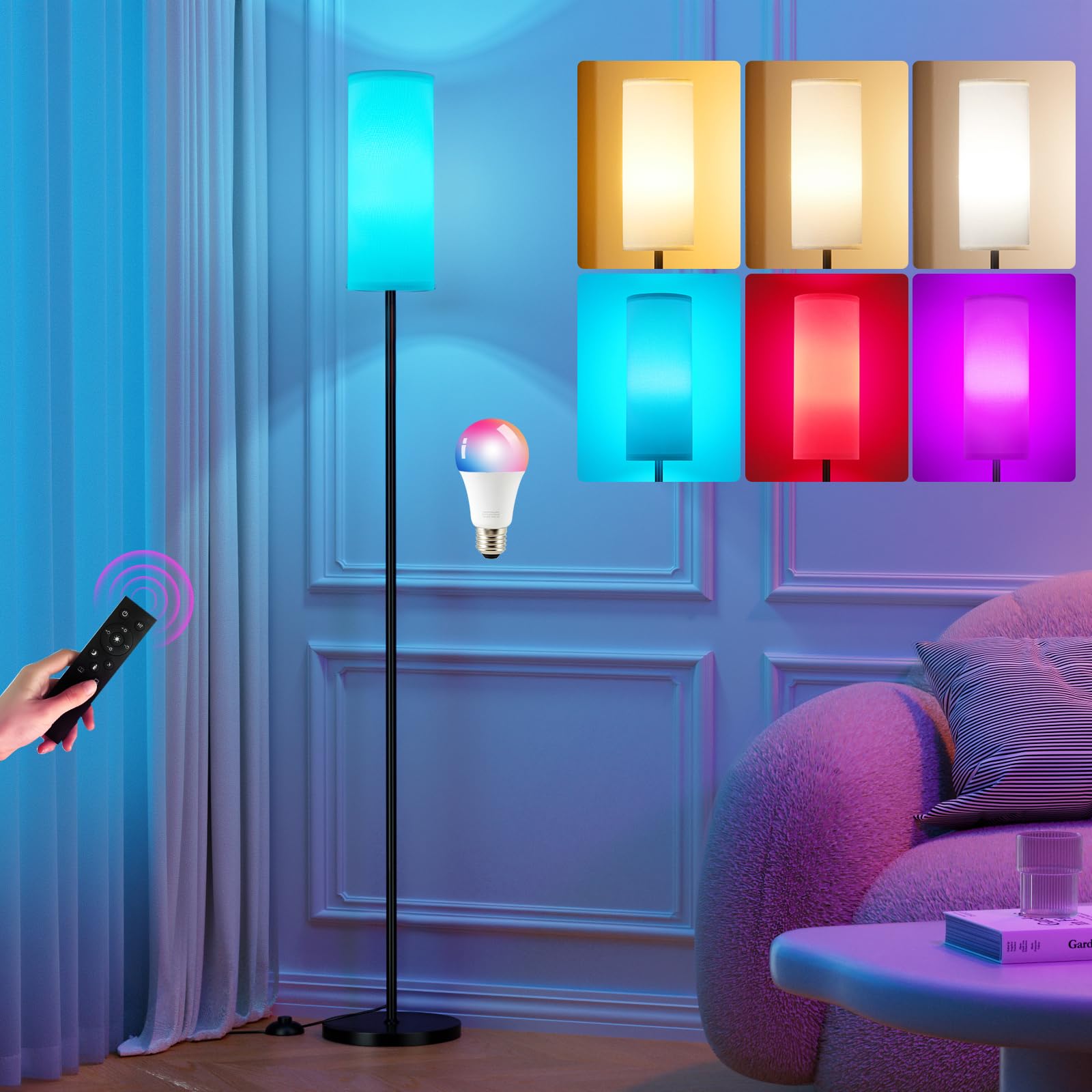 64 Inch Floor Lamp, Stepless Dimmable with Remote, 9W Bulb for Home Office