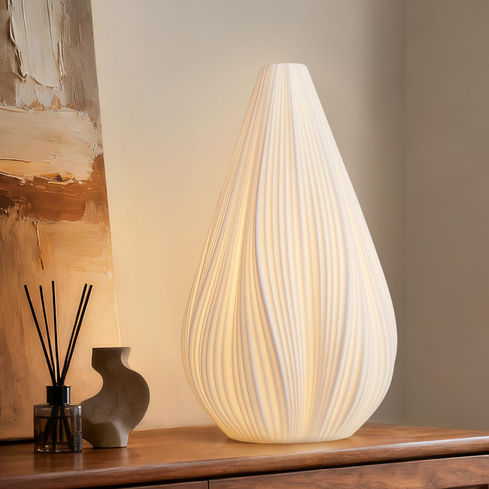 RONDURE 9.1" Modern Ceramic Table Lamp, Fully Dimmable Bedside Lamp for Bedroom Living Room Nightstand, White Translucent Ceramic Shade, Warm Ambient Decorative Corded Lighting, Bulb Included