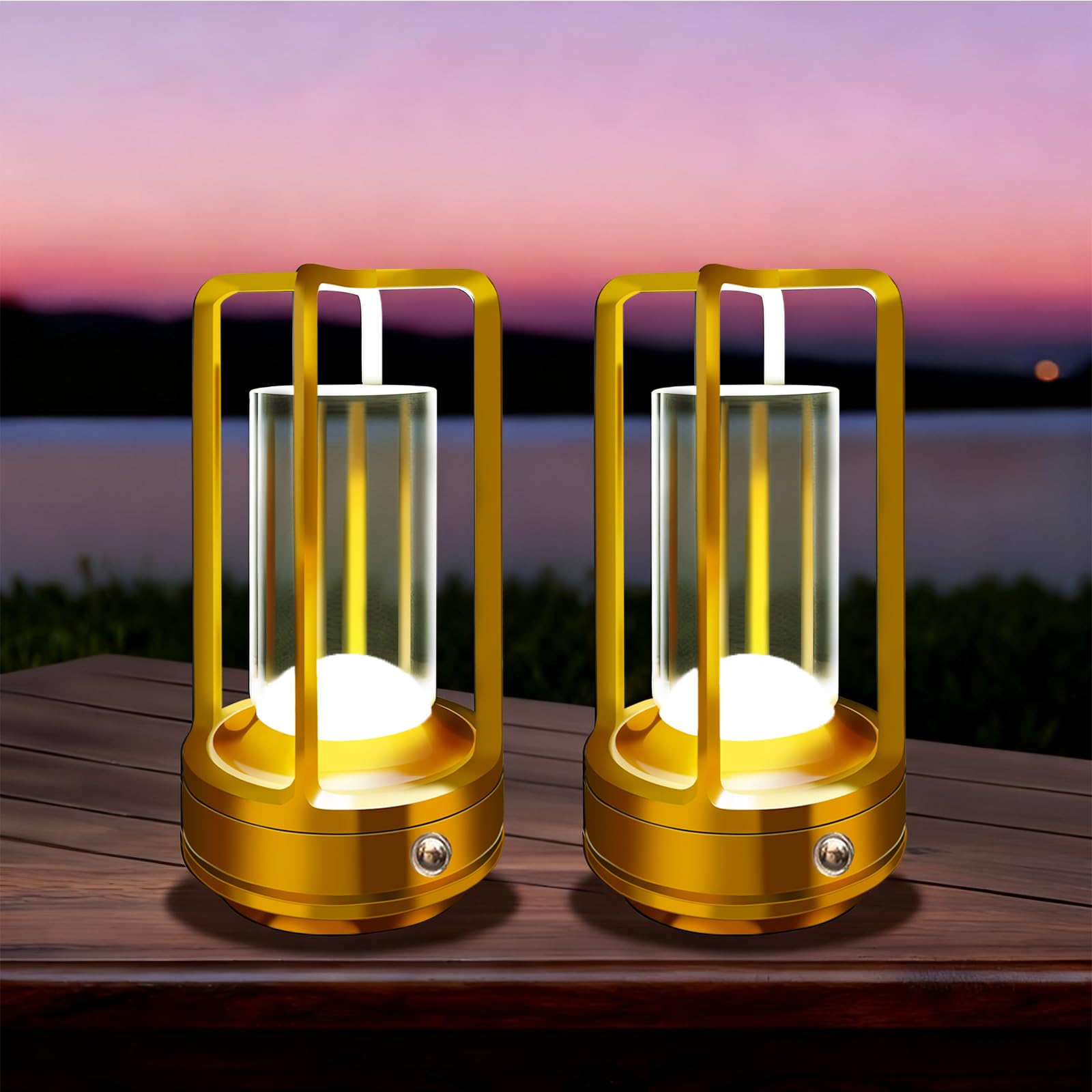 Portable Metal Table Lamp, 4000 mAh Outdoor Table Lights Rechargeable, 3 Color Stepless Dimmable Battery Operated Lamp for Patio, Camping, Bar Samll Desk Lamp for Indoor/ Outdoor (Black)