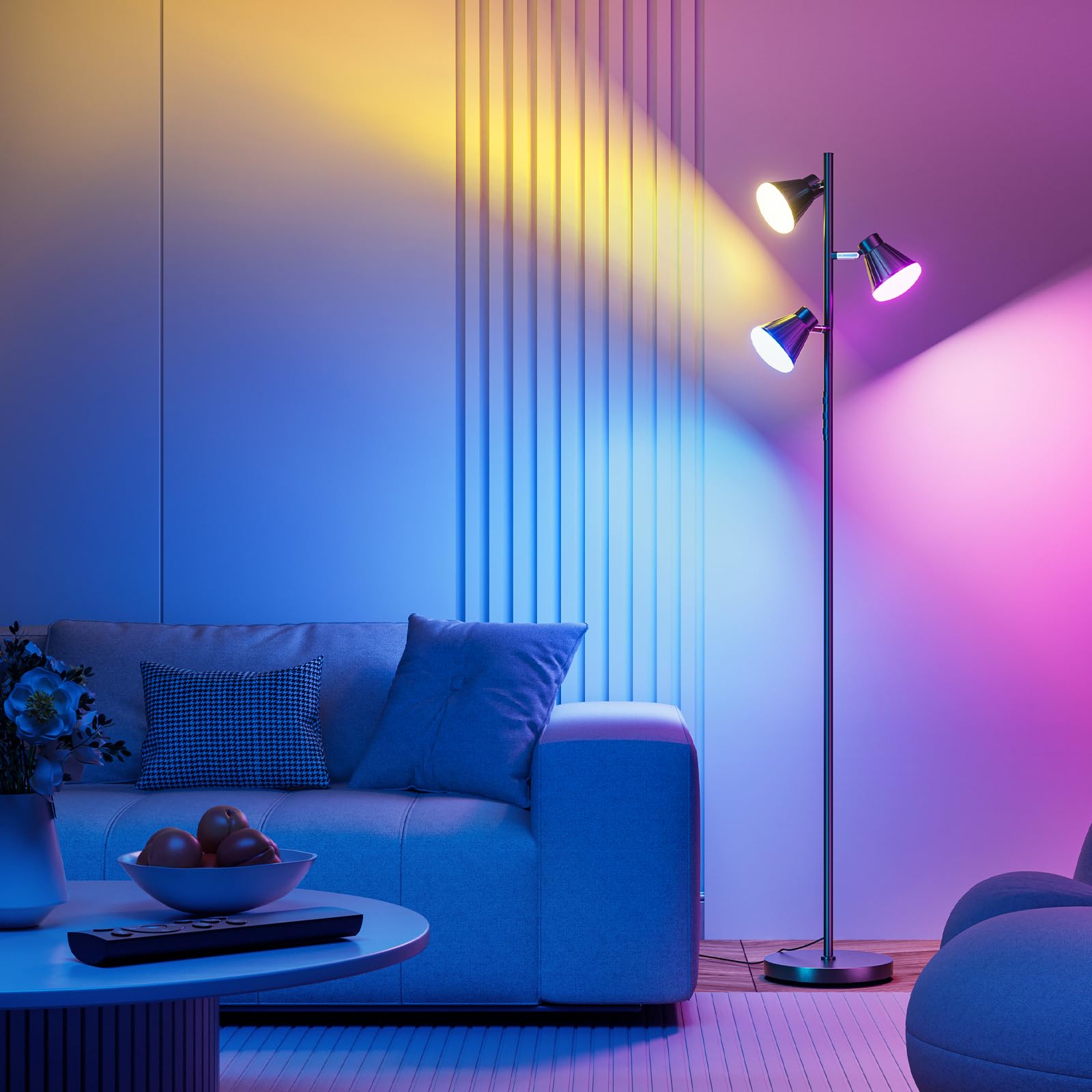 SIBRILLE 36W LED Tree Floor Lamp, Dimmable Tall Standing Lamp with Remote & Touch Control, 4 Color Temperatures Bright Floor Lamp, 3 Rotatable Light Modern Floor Lamps for Living Room Bedroom Office
