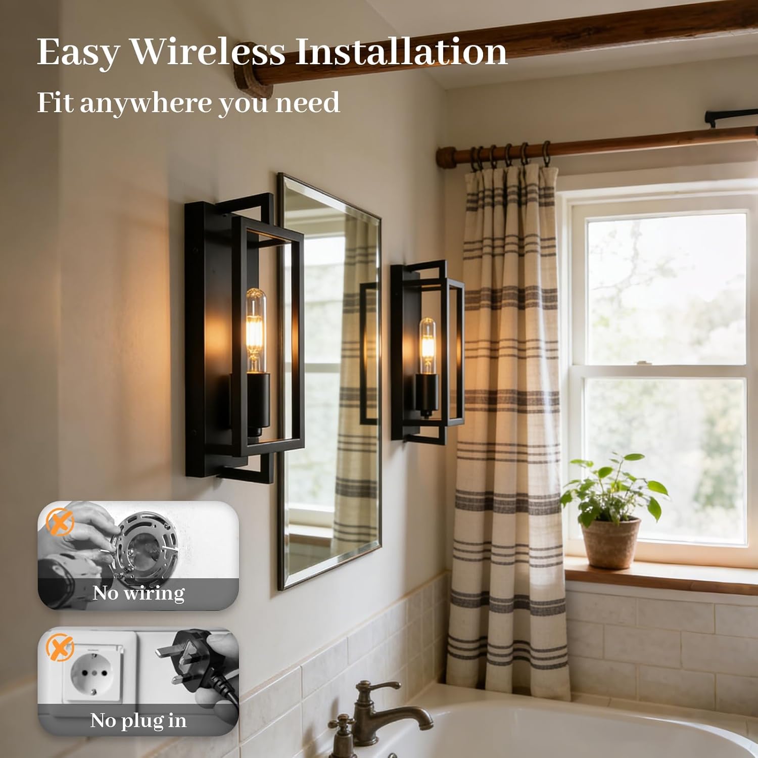 Vintage Battery Operated Wall Lights with Remote Control, Dimmable Wall Sconce Faux Candle Holder Design No Wire Easy Install, Rechargeable Wall Lamp for Living Room Bedroom Hallway Farmhouse
