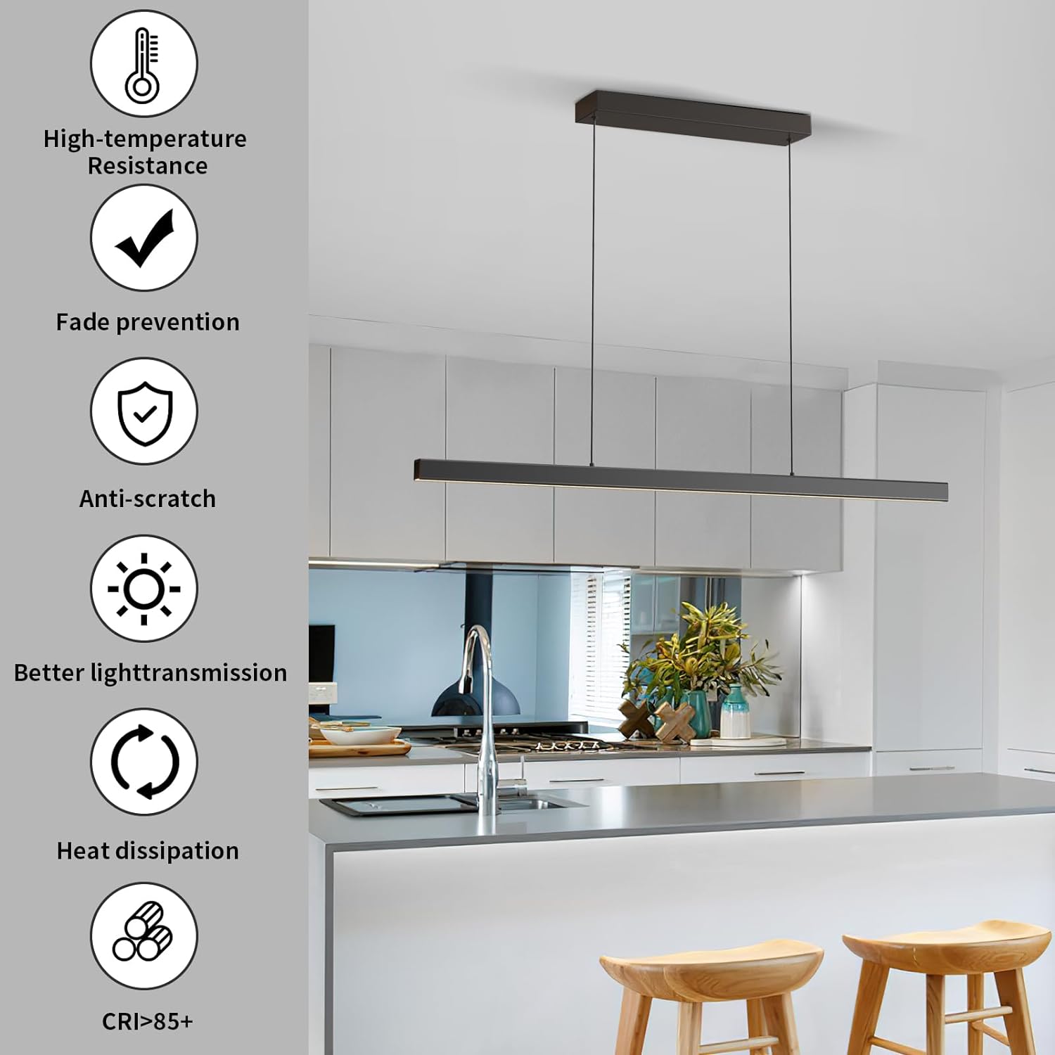 LED Linear Pendant Lights, 47in Island Lighting Fixture 3000k-6000K Dimmable, Chandelier Lamp for Kitchen Dining Room Pool Table Office Bar Garage Workbench