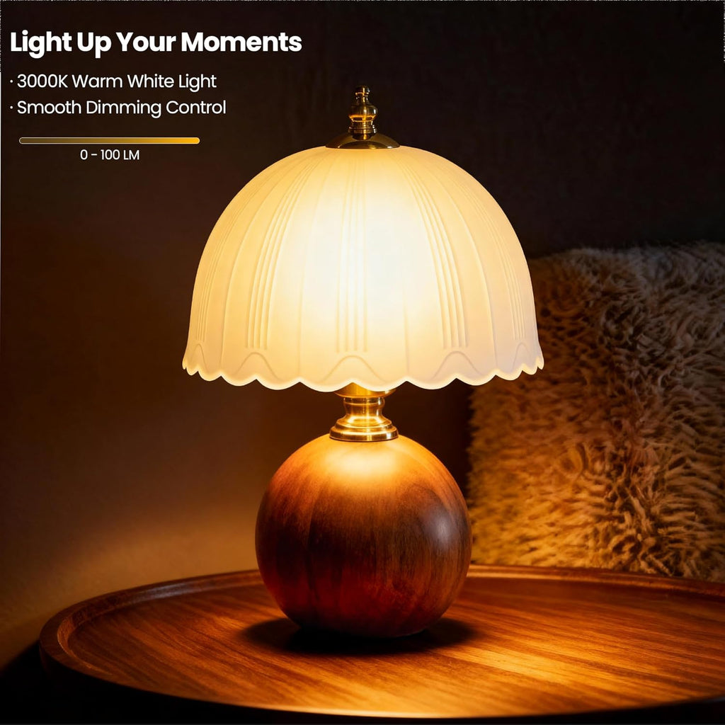 11.8" Wooden Table Lamp, Dimmable with Frosted Glass Shade for Bedroom Living Room