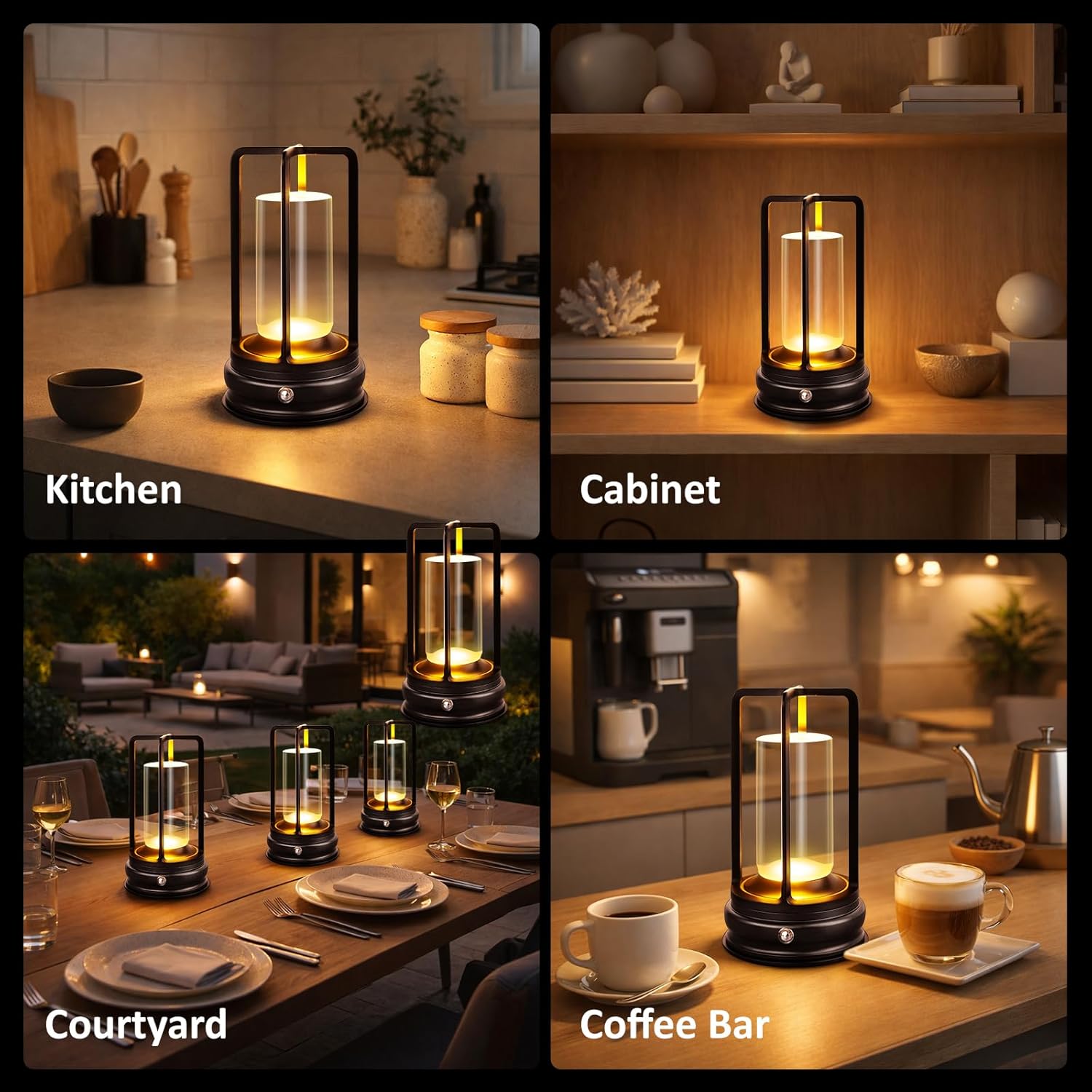 Portable Cordless Table Lamp - 2-Pack Rechargeable Table Lamp - Touch Control Lamp with 2000mAh Battery, 3000K Stepless Dimming Wireless Lamp for Bedroom, Dining Table, Counter & Living Room, Black