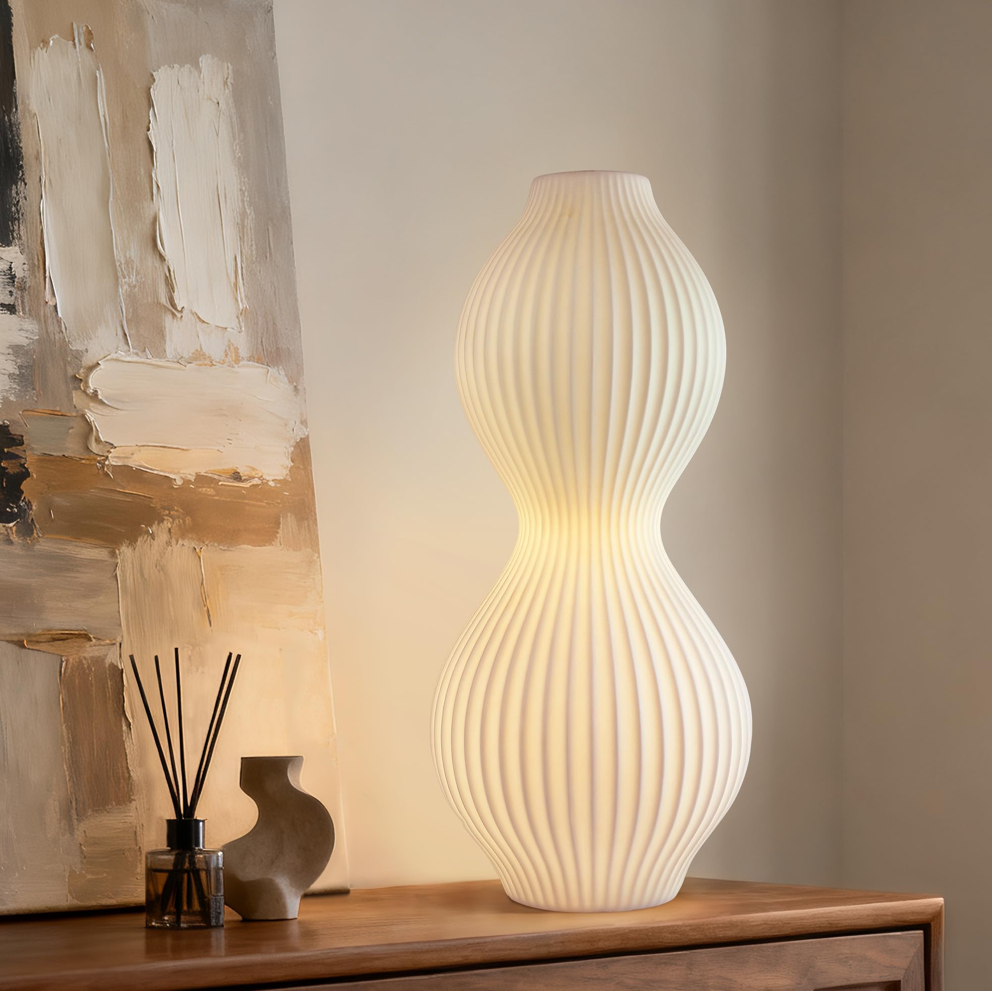 RONDURE 9.1" Modern Ceramic Table Lamp, Fully Dimmable Bedside Lamp for Bedroom Living Room Nightstand, White Translucent Ceramic Shade, Warm Ambient Decorative Corded Lighting, Bulb Included