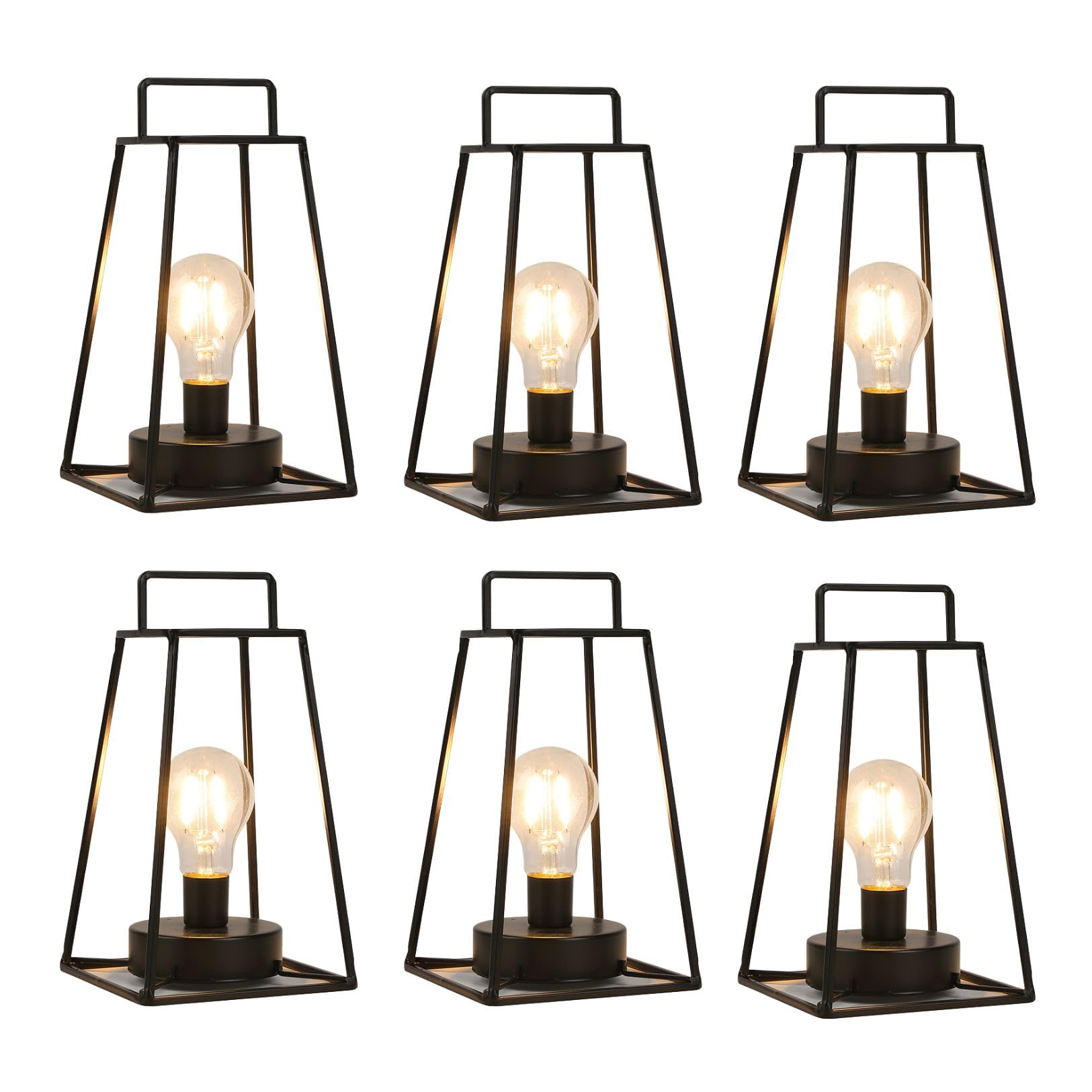 JHY DESIGN Retro Style Geometric Table Lamp 12''H Simple Iron Art Cordless Lamp Battery Operated Cage Wireless Light with 6-Hours Timer for Balcony Wedding Parties Indoor Outdoor(Tall, Black)