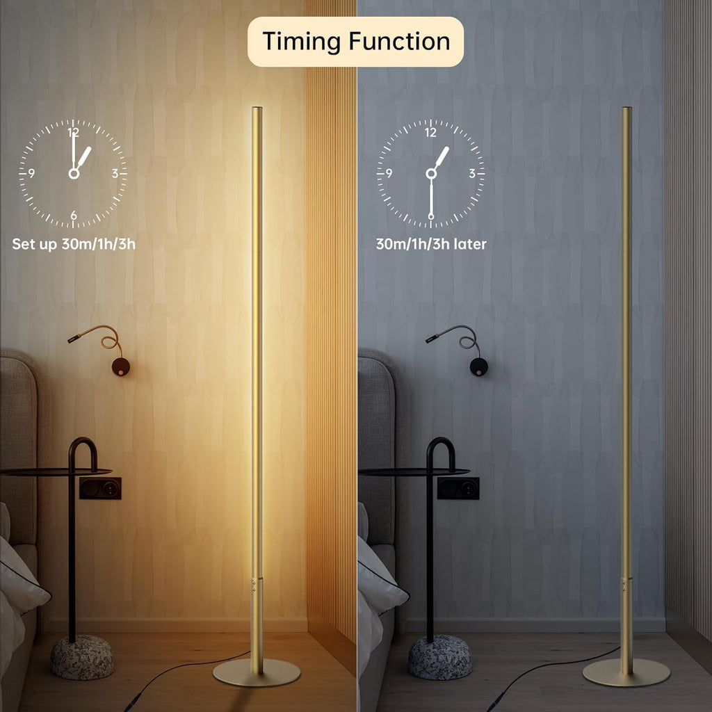 Marlrin Minimalist Corner Floor Lamp 2700K-6500K Dimmable with Remote Control 57.8" Height Metal Slim Ambient Standing LED Light Modern Design Decorative Lamp for Living Room Bedroom (Gold)