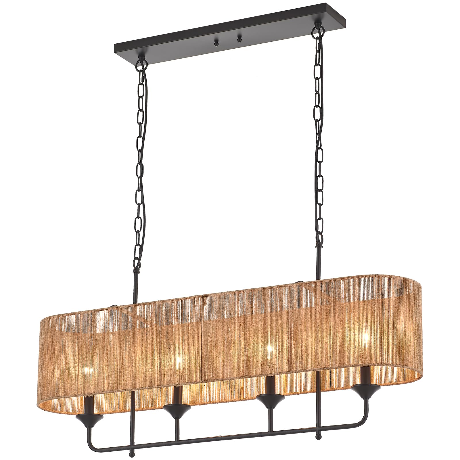 42” Hand Woven Rattan Pendant Light Linear Large Island Light Boho Chandelier for Dining Room Kitchen Island Living Room, UL Listed