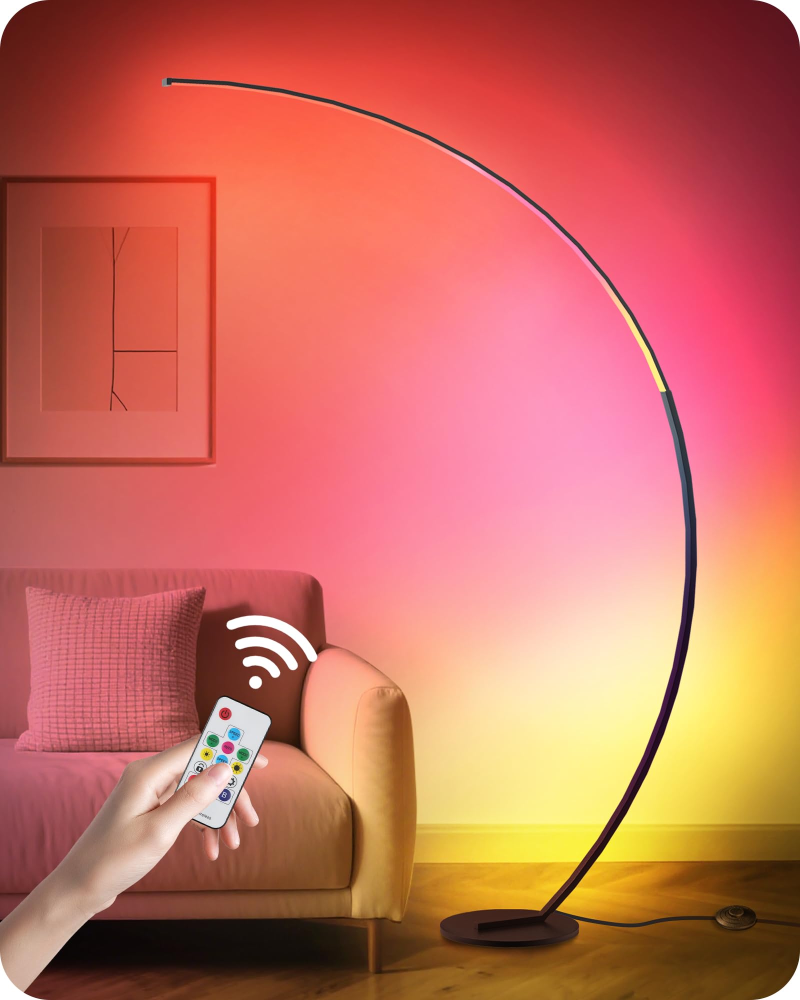 75" Dimmable LED Arc Floor Lamp | 3 Colors, Remote & Foot Control