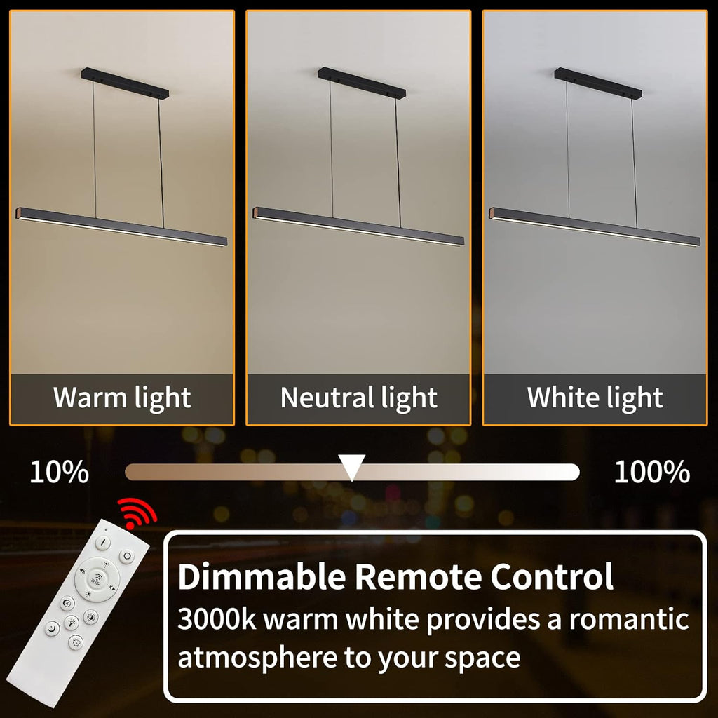 Black 47" LED Island Pendant Light, Dimmable 25W with Remote for Pool Table