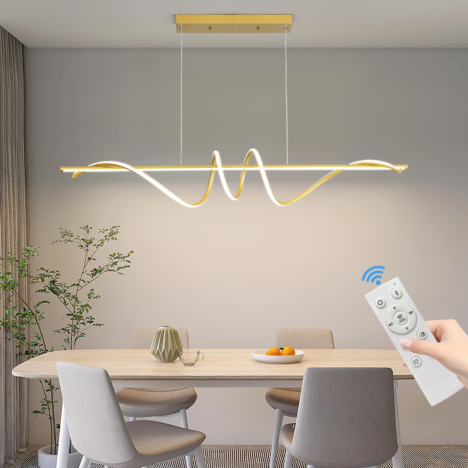 Modern Chandelier, Linear Pendant Light LED Dimmable Hanging Light Fixture, 3000K-6500K with Remote Control (Black, 47IN)