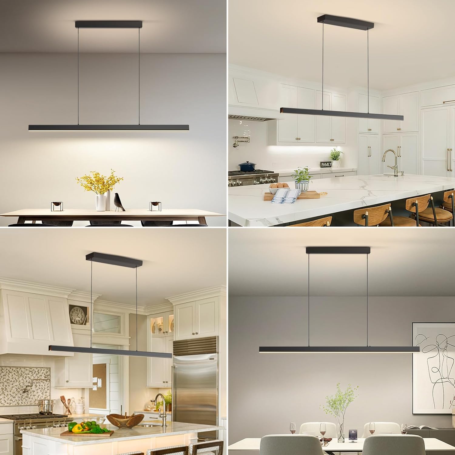 LED Linear Pendant Lights, 47in Island Lighting Fixture 3000k-6000K Dimmable, Chandelier Lamp for Kitchen Dining Room Pool Table Office Bar Garage Workbench