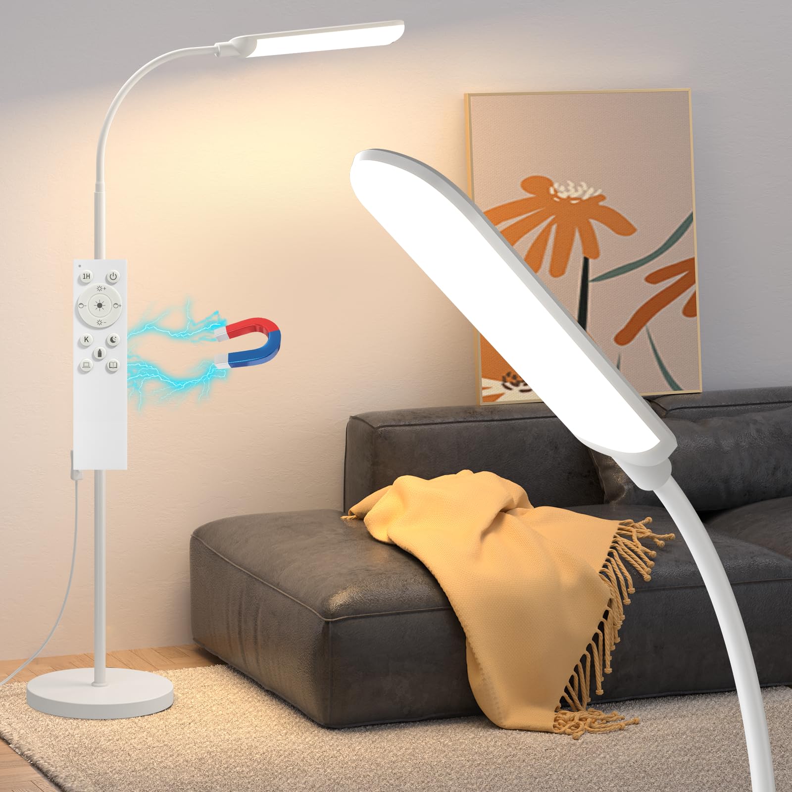 Aisutha LED Floor Lamp, 18W Super Bright Floor Lamp for Living Room, Adjustable Stepless Colors & Brightness Standing Lamp, Eye Caring Reading Light with Remote