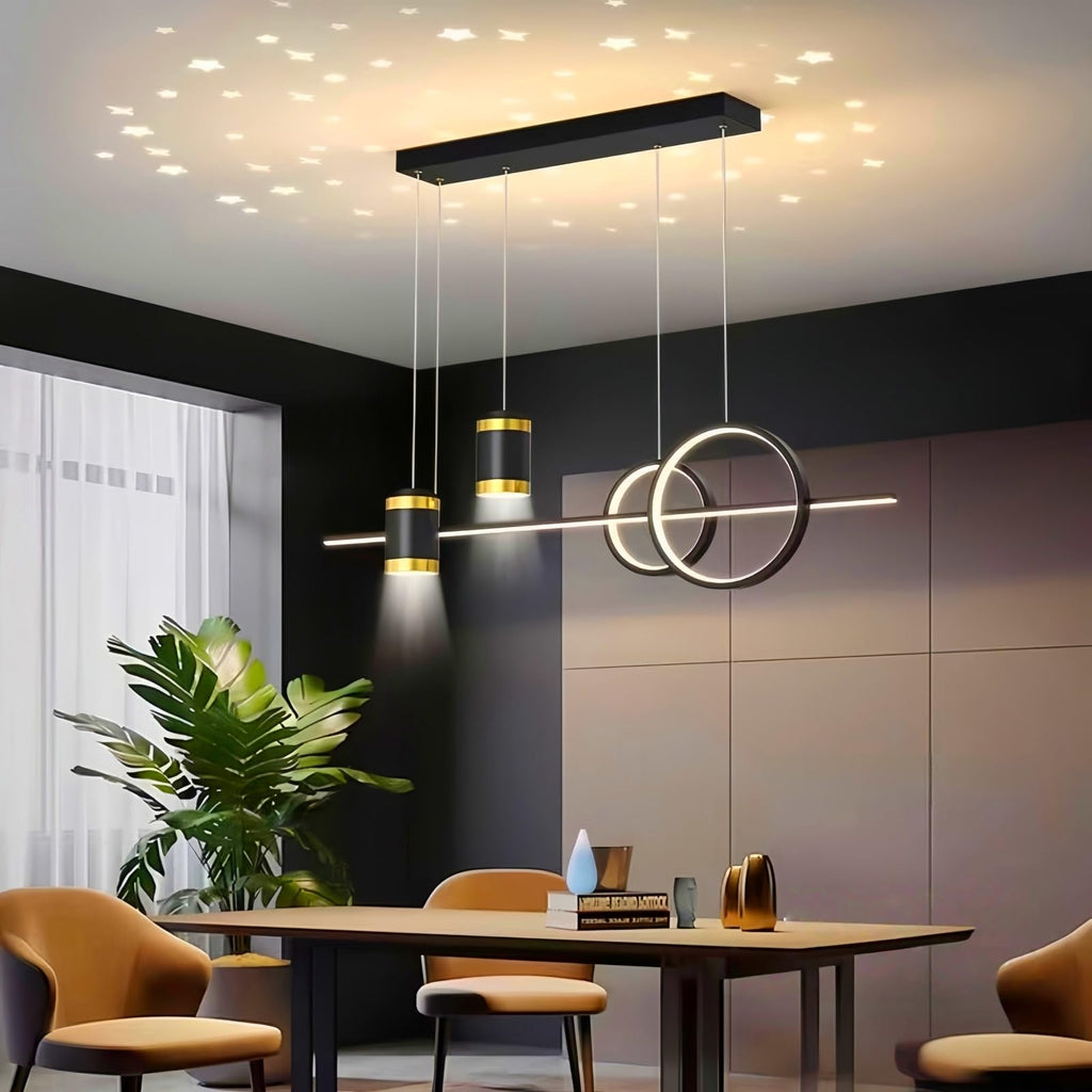 Modern Dimmable Desk Linear Pendant Light, with Remote 3 Color Mode & Brightness Ring Chandelier, 47 in Dining Room Ceiling Lamp Fixture, Gold Restaurant Kitchen Long Hose Lamp