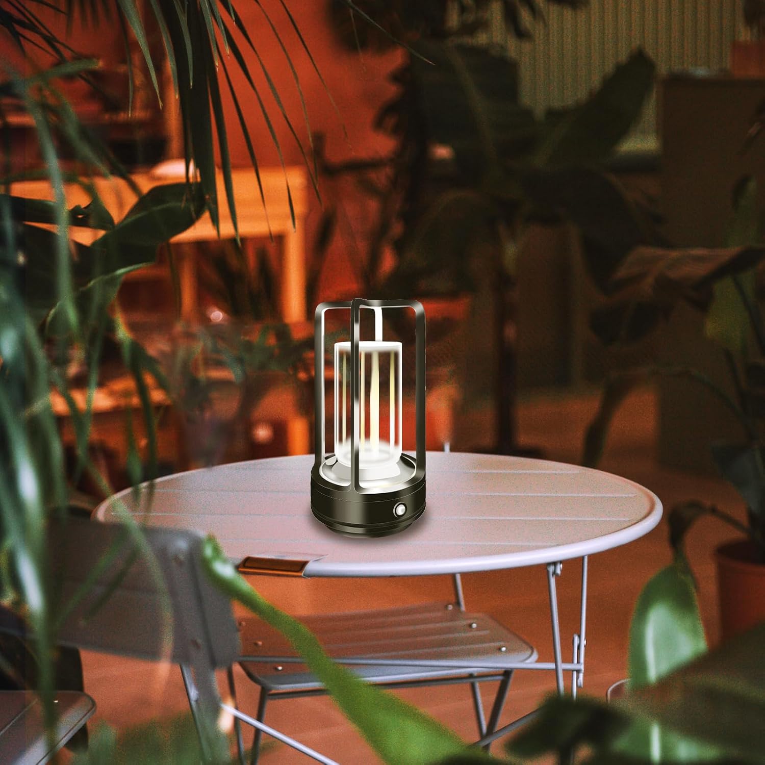 Portable Metal Table Lamp, 4000 mAh Outdoor Table Lights Rechargeable, 3 Color Stepless Dimmable Battery Operated Lamp for Patio, Camping, Bar Samll Desk Lamp for Indoor/ Outdoor (Black)