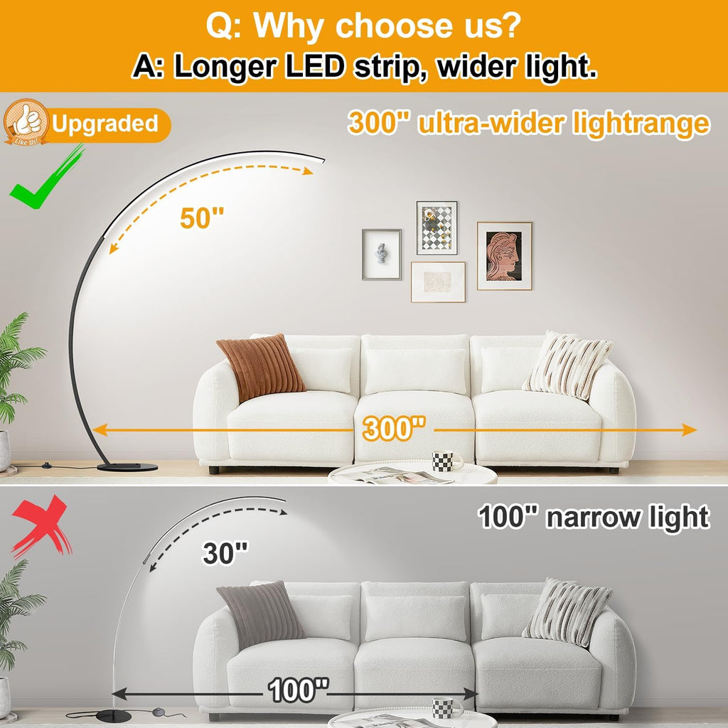 Modern LED Arc Standing Lamp, 2000LM 3 Colors Dimmable with Remote