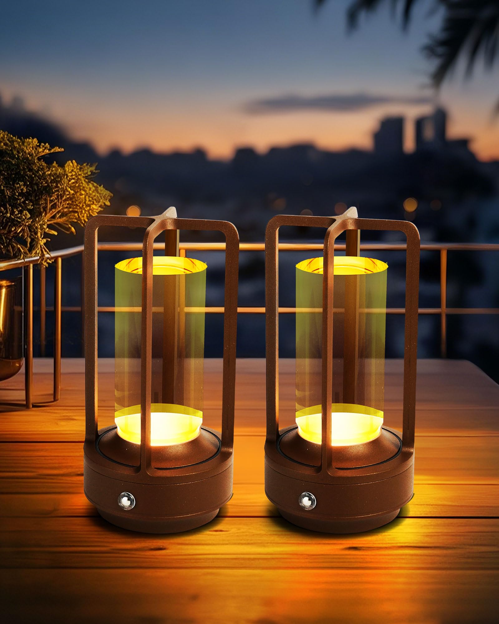 Set of 2 Cordless Table Lamps, LED Rechargeable Battery Operated Desk Lamps with 3 Color Stepless Dimmable, Small Light Portable for Outdoor Patio Bar Restaurants Bedroom Bedside (Gold)