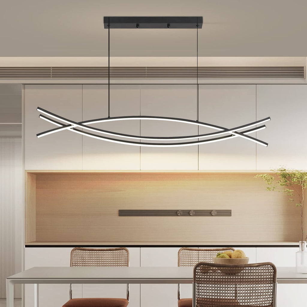 Modern Chandelier, Linear Pendant Light LED Dimmable Hanging Light Fixture, 3000K-6500K with Remote Control (Black, 47IN)
