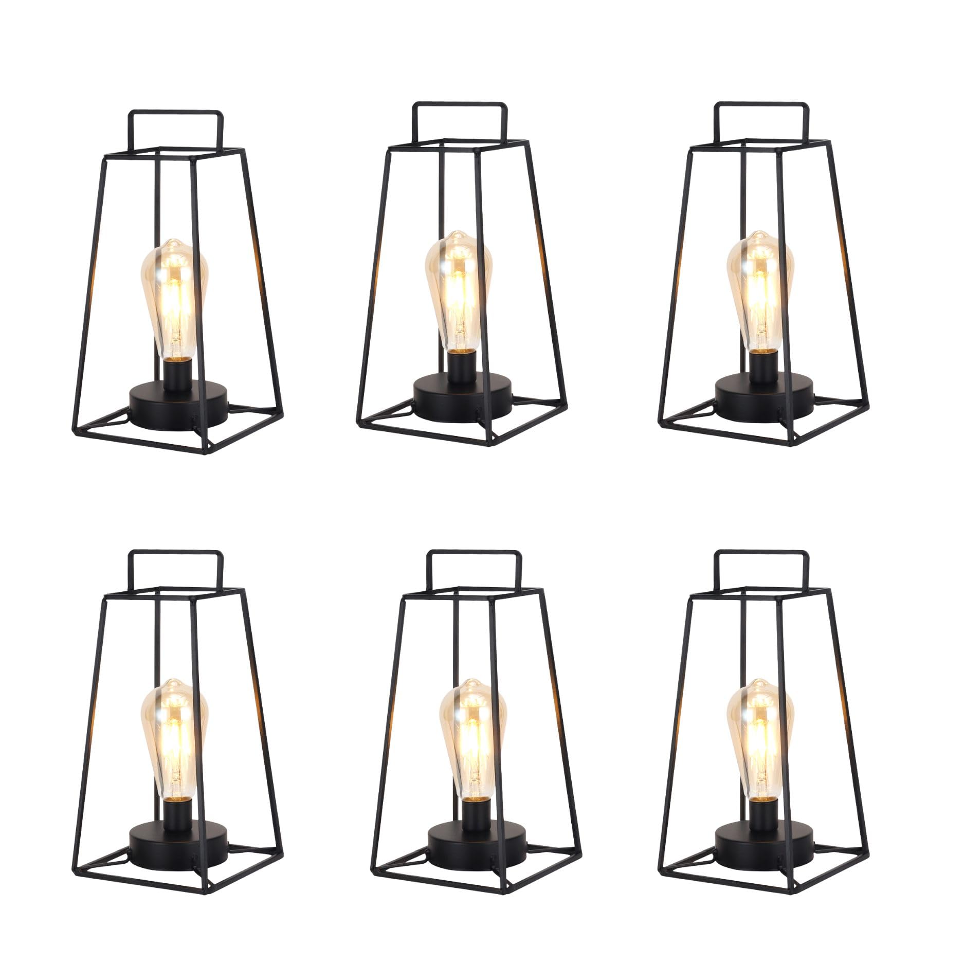 JHY DESIGN Retro Style Geometric Table Lamp 12''H Simple Iron Art Cordless Lamp Battery Operated Cage Wireless Light with 6-Hours Timer for Balcony Wedding Parties Indoor Outdoor(Tall, Black)