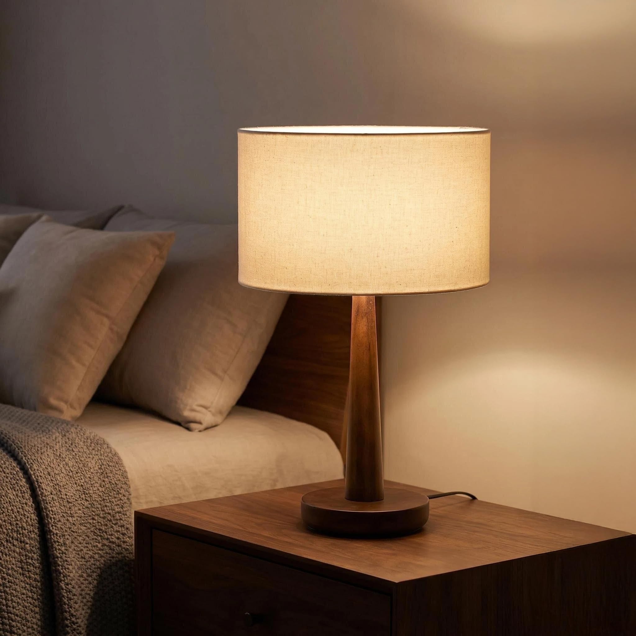 18.5" Table Lamp for Living Room, Dimmable Modern Walnut Wood Desk Lamps for Bedroom, UL Listed Nightstand Lamp, End Table Lamps for Console Entryway, Office, Dorm, Home Decor, Green Velvet Shade