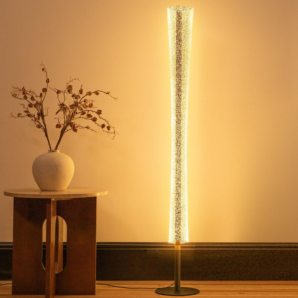 LED Dimmable Floor Lamp with Remote & Foot Switch, 2700–6000K Adjustable Color Temperature & Stepless Dimming, Slim Linear Tube Tall Standing Lamp, Modern Black Corner Lamp for Living Room Bedroom