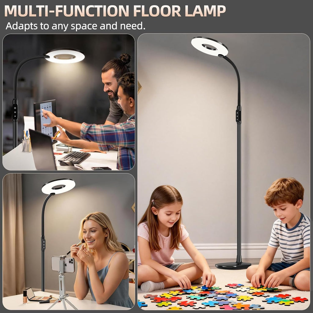 GyroVu LED Floor Lamp, 70'' Bright Reading Floor Lamps for Living Room, Dimmable & Adjustable Color Temperature, Touch Control Standing Tall Lamp, Gooseneck Floor Light for Bedroom Office, Black