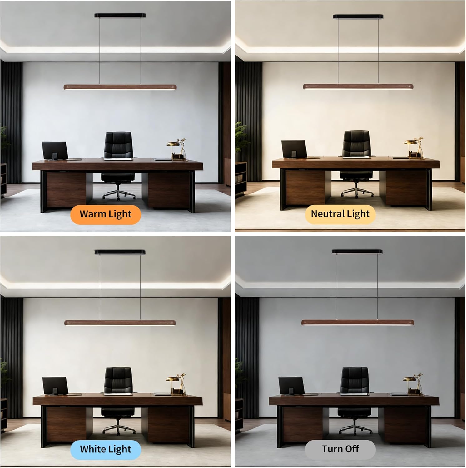 47" Wood Grain Pendant Lights Kitchen Island Lights LED Linear Hanging Light Modern Chandelier for Dining Room Table Dimmable with Remote Control & Memory Function Lighting Fixture