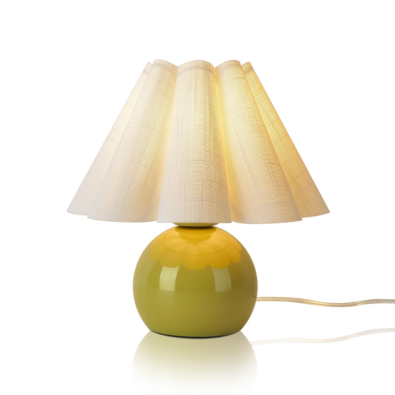 Brass Gold Small Bedside Lamp, Scalloped Shade Table Lamp for Bedroom Living Room